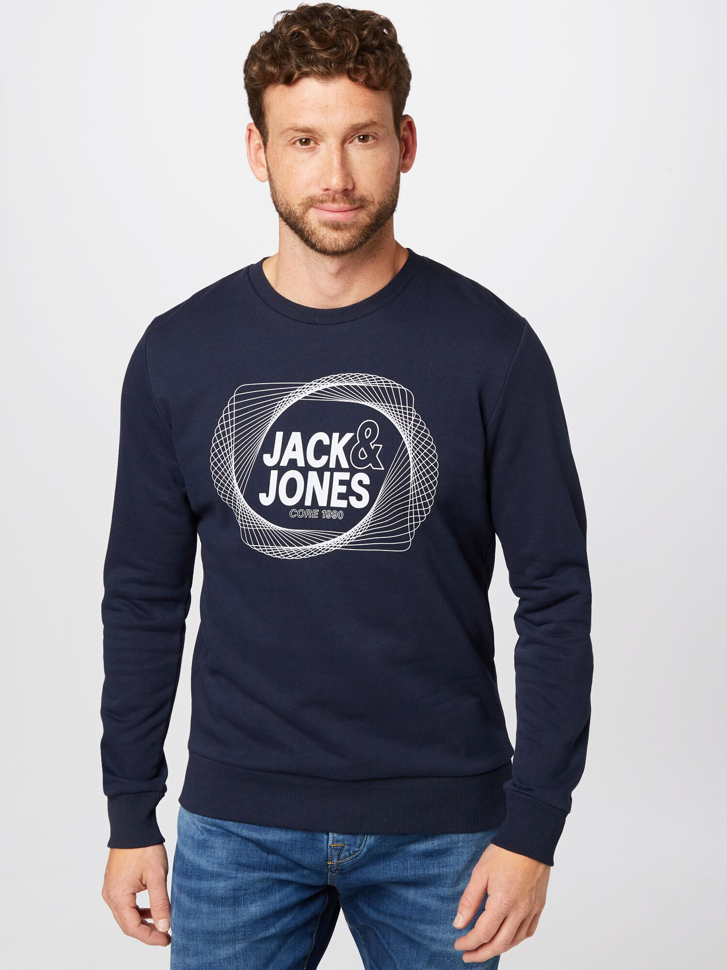 JACK & JONES Bluză de molton 'LUCA' bleumarin / alb - Pled.ro