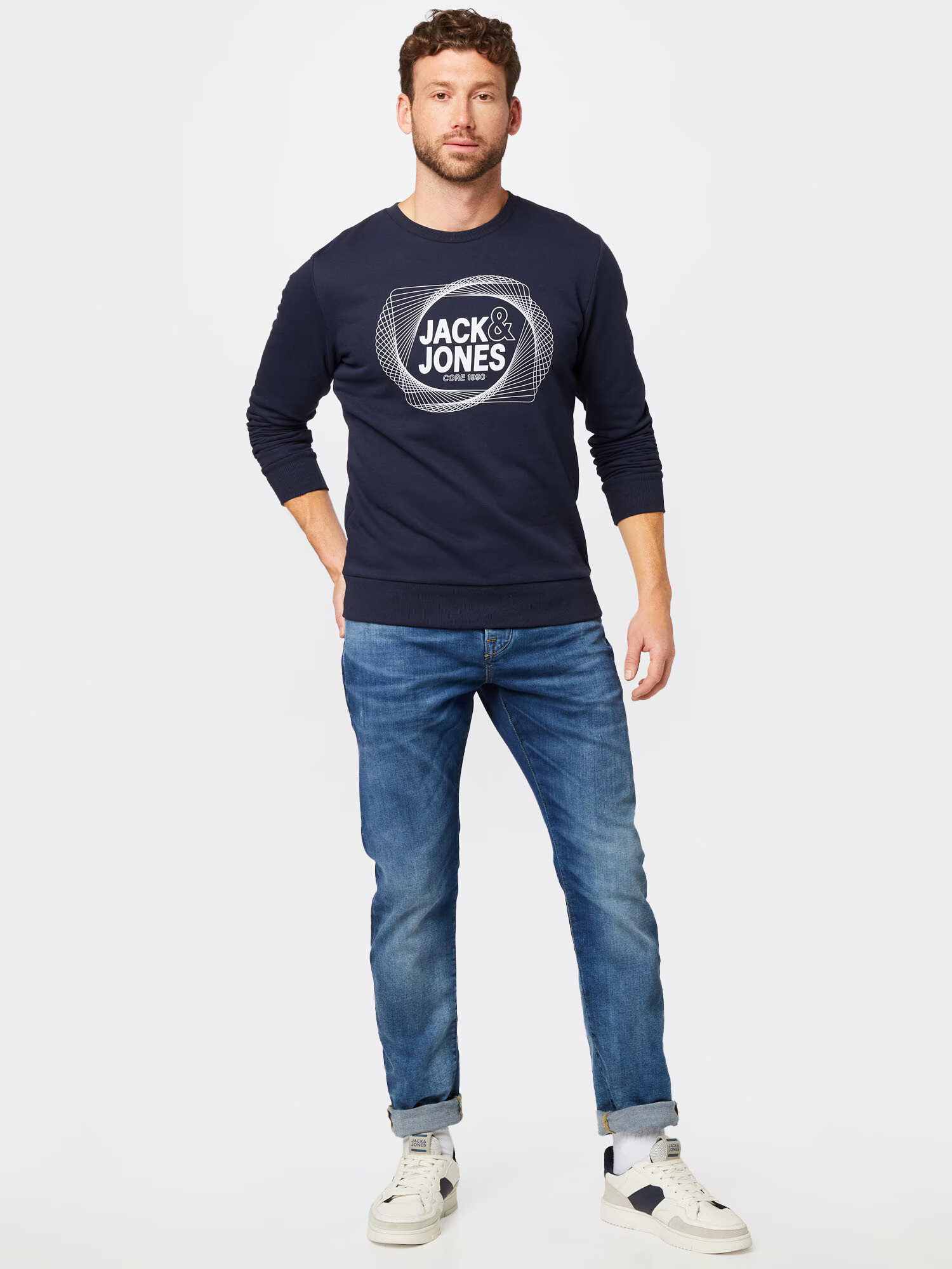 JACK & JONES Bluză de molton 'LUCA' bleumarin / alb - Pled.ro