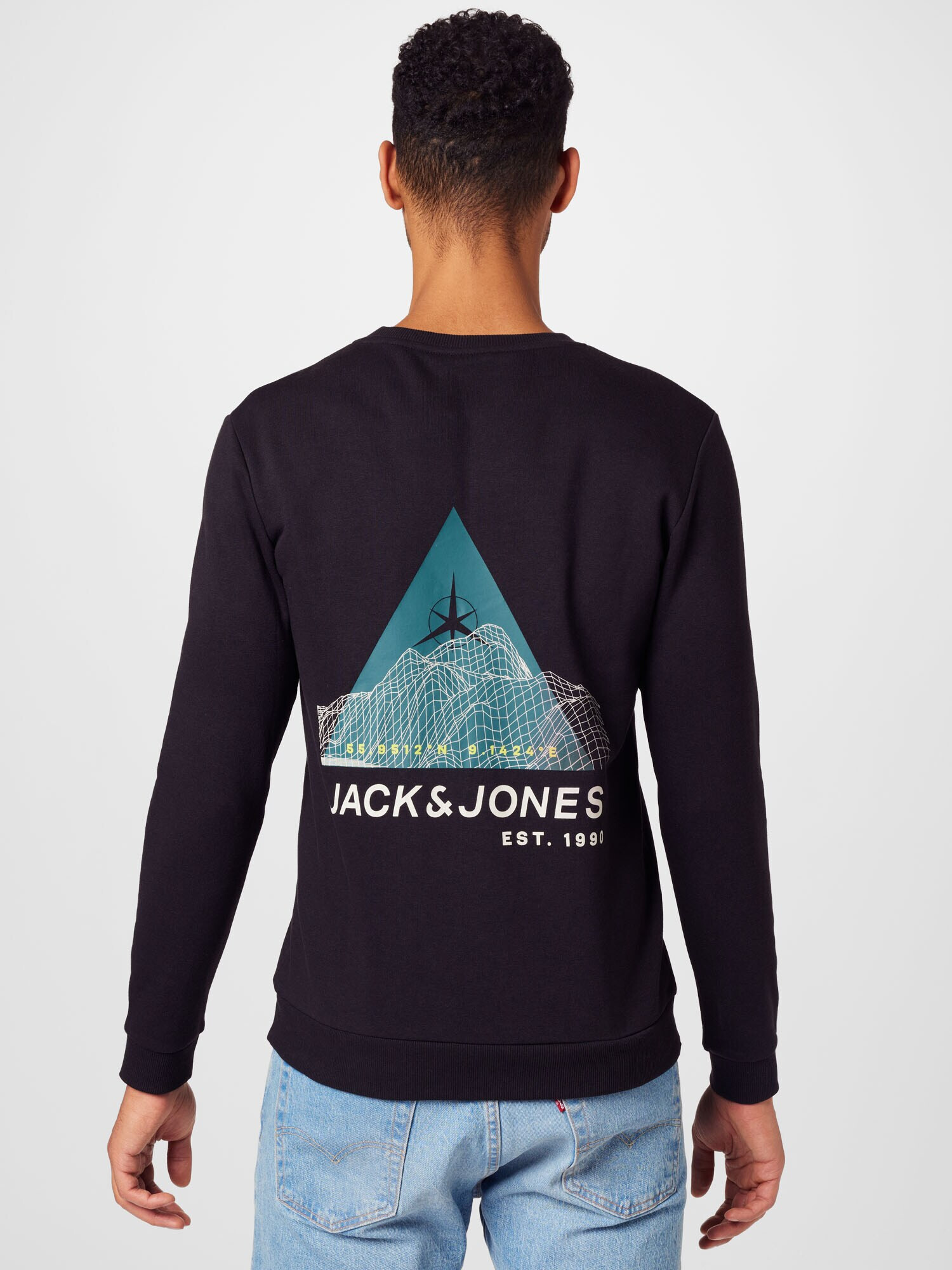 JACK & JONES Bluză de molton 'MAPPING' negru / alb - Pled.ro