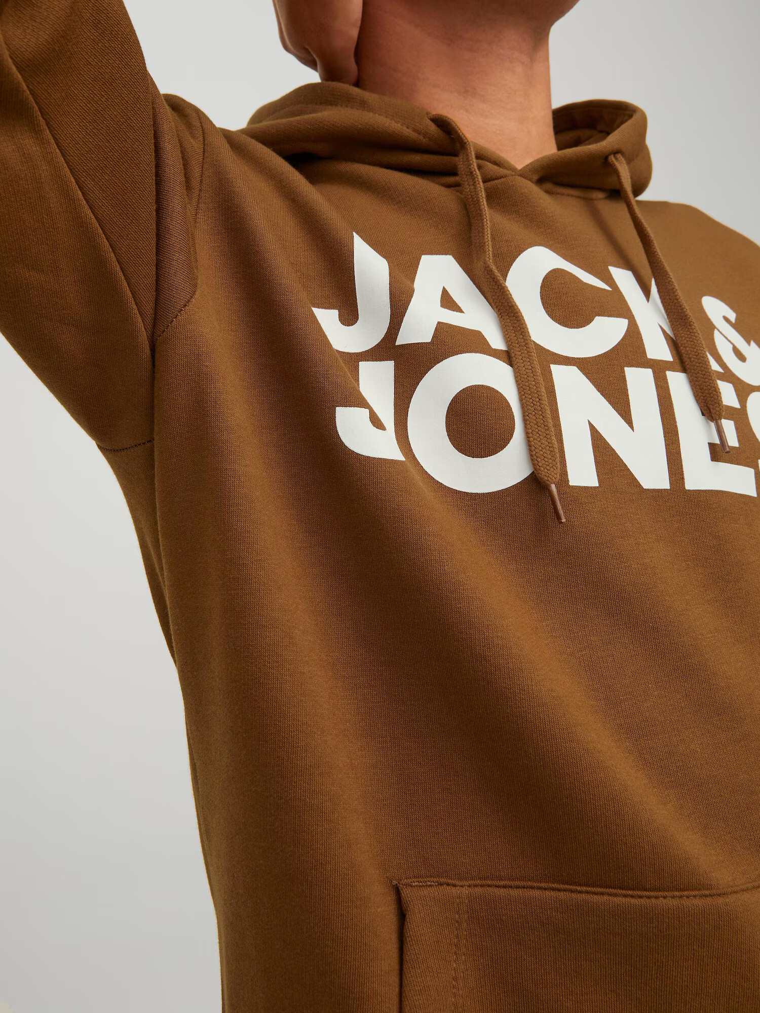 JACK & JONES Bluză de molton maro caramel / alb - Pled.ro