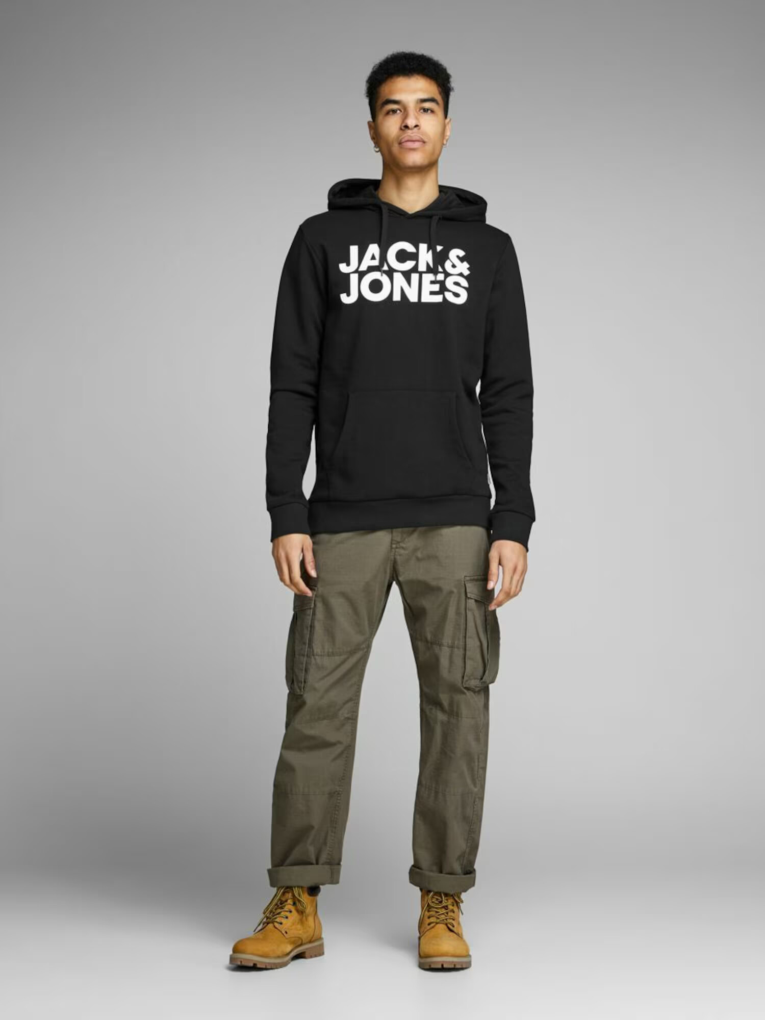 JACK & JONES Bluză de molton gri metalic / alb - Pled.ro