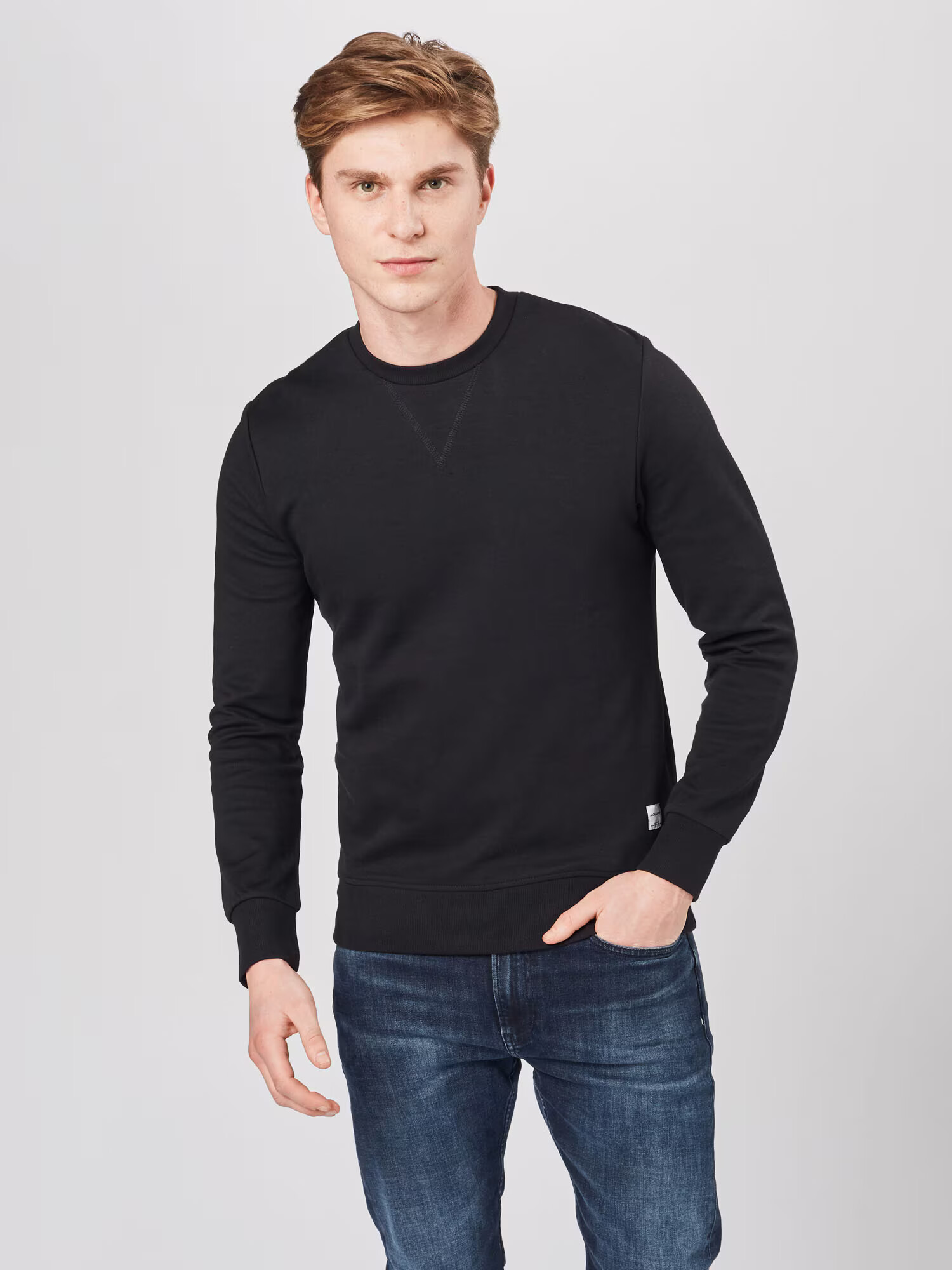 JACK & JONES Bluză de molton negru / alb - Pled.ro