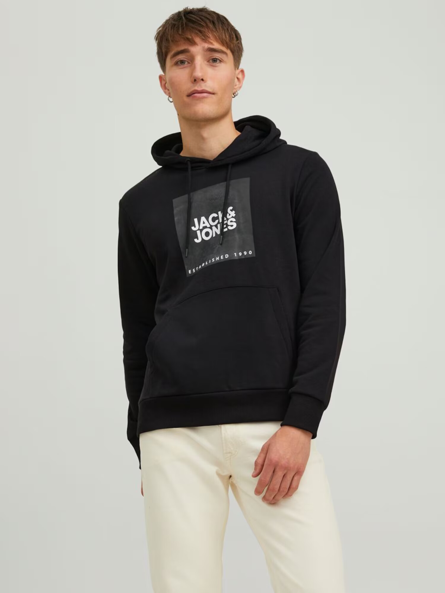 JACK & JONES Bluză de molton negru / alb - Pled.ro