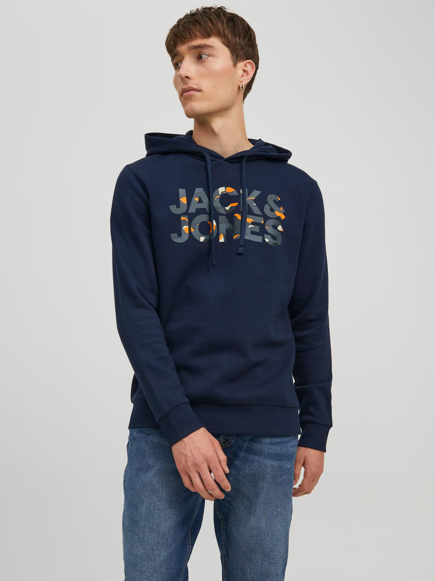 JACK & JONES Bluză de molton 'Ramp' bleumarin / albastru fumuriu / portocaliu / negru - Pled.ro