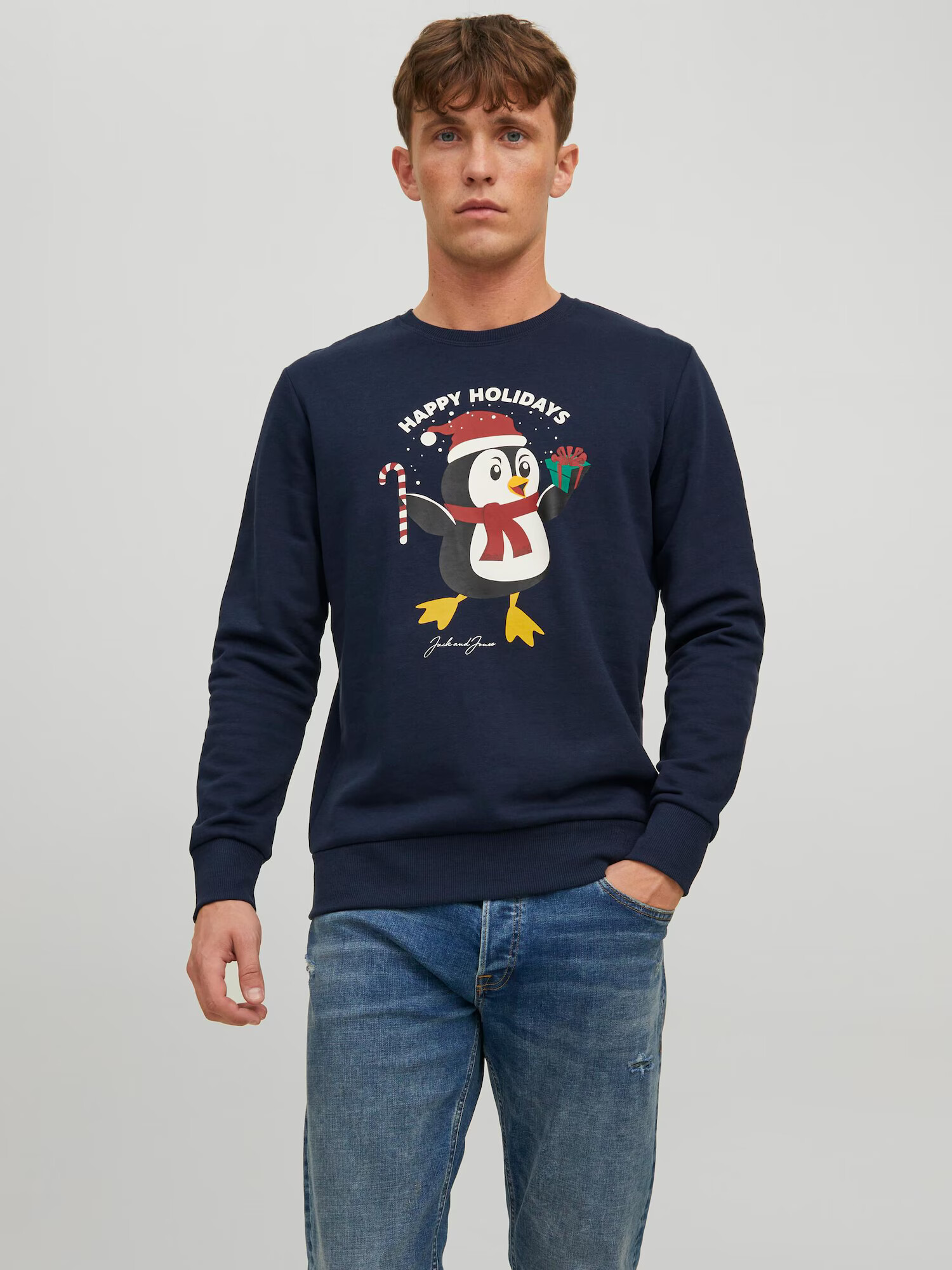 JACK & JONES Bluză de molton 'Toon' bleumarin / galben șofran / roșu / alb - Pled.ro