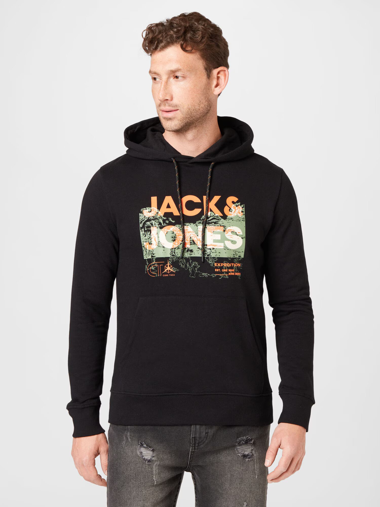 JACK & JONES Bluză de molton 'Trek' verde măr / verde pastel / portocaliu deschis / negru - Pled.ro