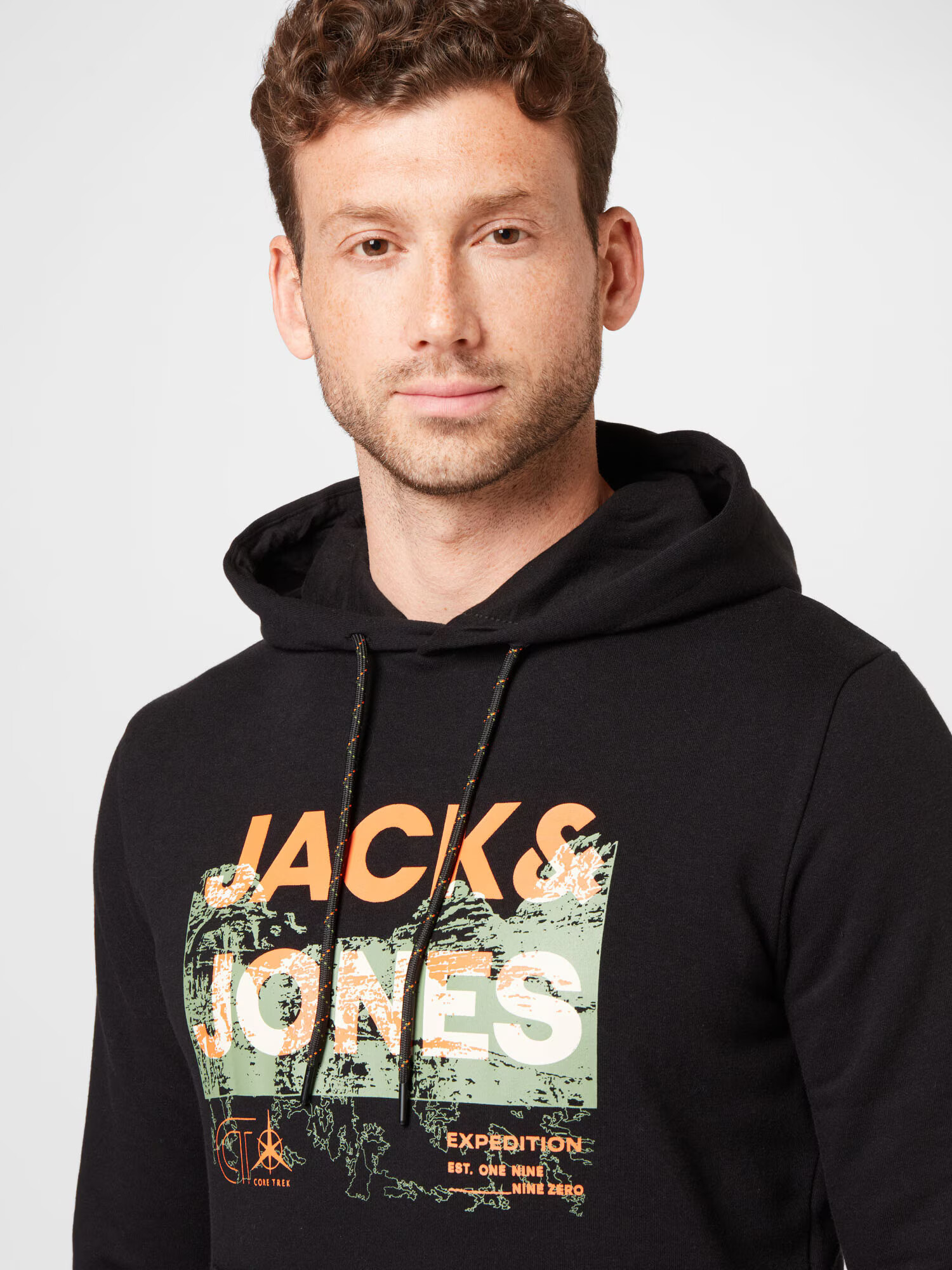 JACK & JONES Bluză de molton 'Trek' verde măr / verde pastel / portocaliu deschis / negru - Pled.ro