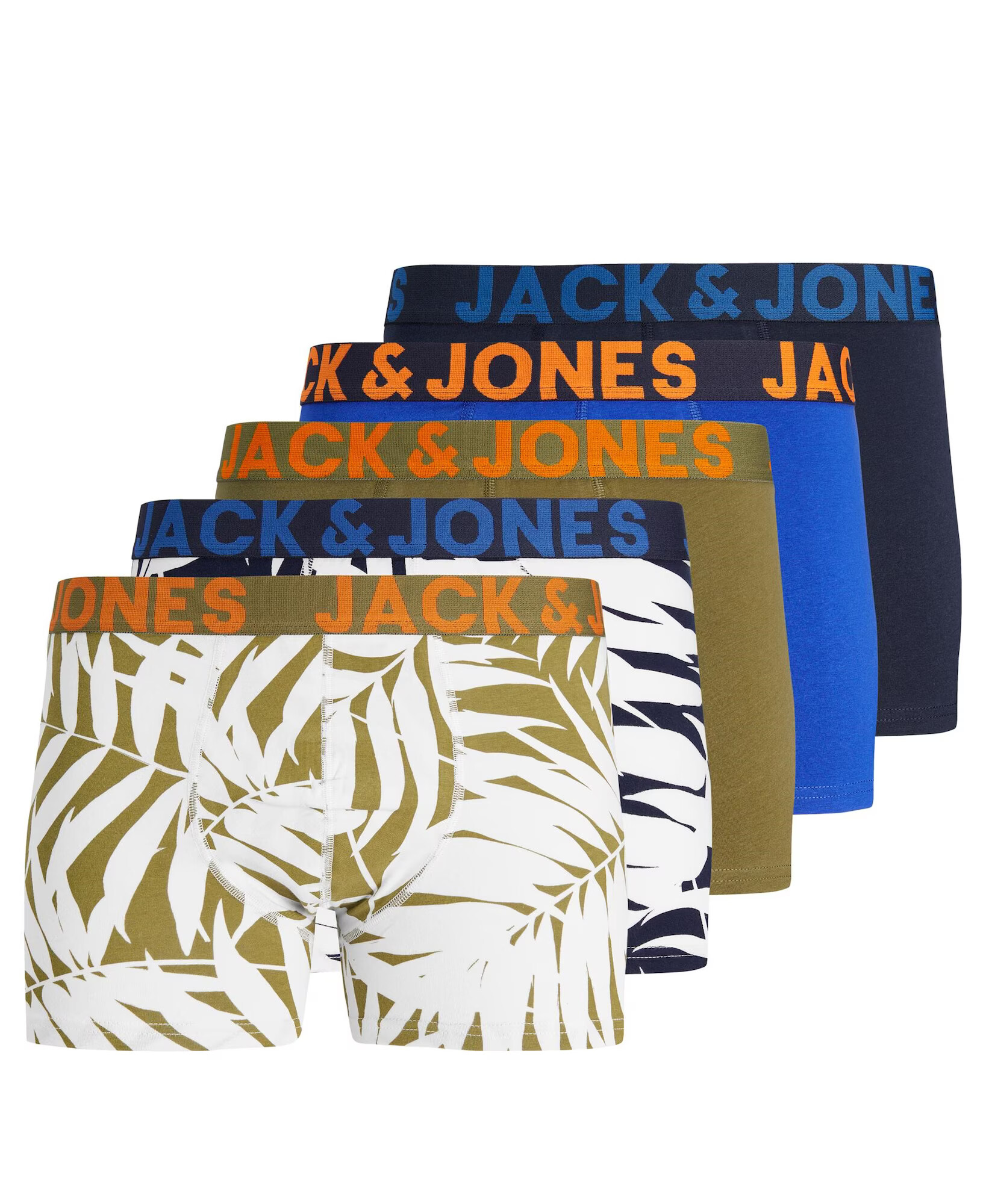 JACK & JONES Boxeri 'CALM LEAVES' bleumarin / azuriu / oliv / alb - Pled.ro