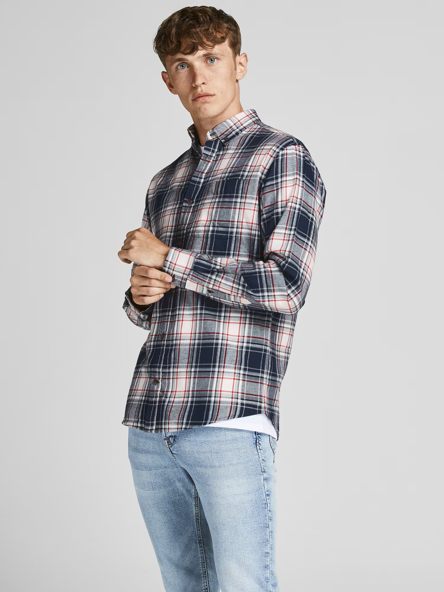 JACK & JONES Cămașă bleumarin / gri deschis / roşu închis / alb - Pled.ro