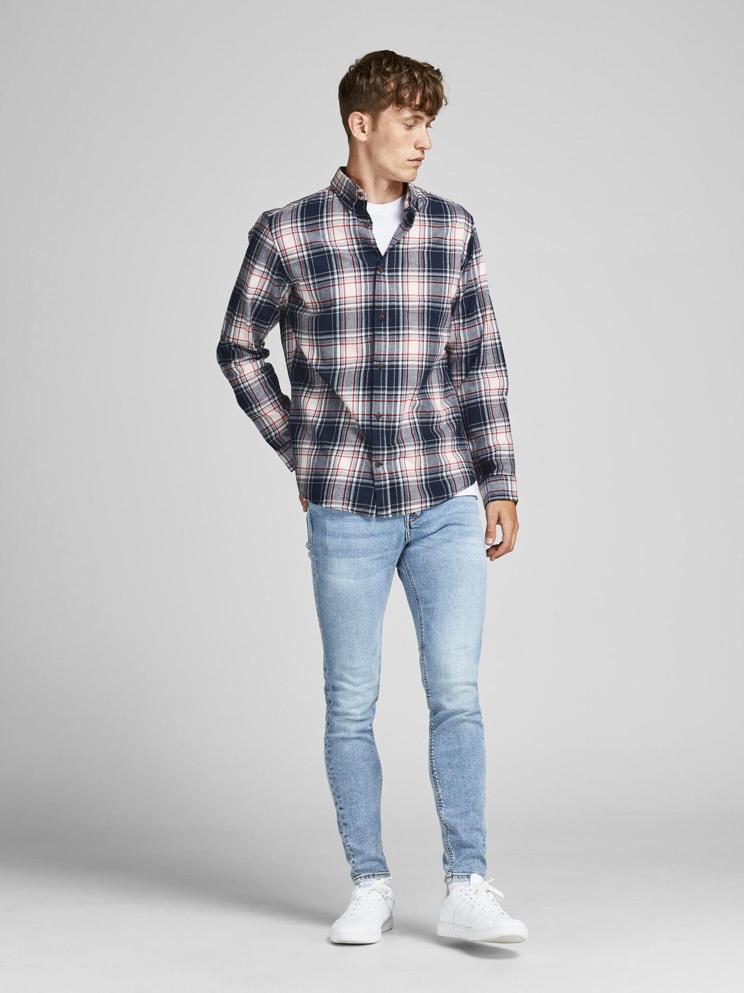 JACK & JONES Cămașă bleumarin / gri deschis / roşu închis / alb - Pled.ro