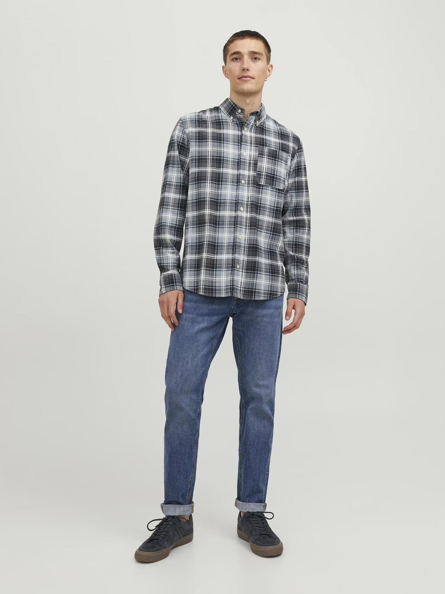 JACK & JONES Cămașă 'Brook' gri / negru / alb - Pled.ro