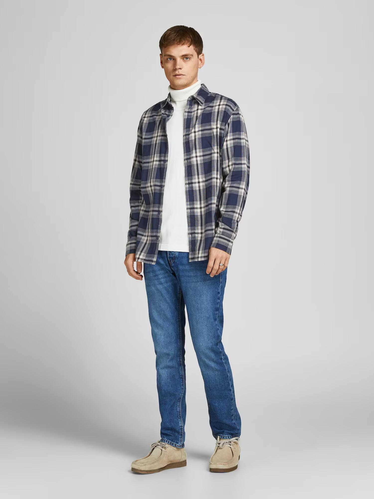 JACK & JONES Cămașă crem / albastru închis - Pled.ro