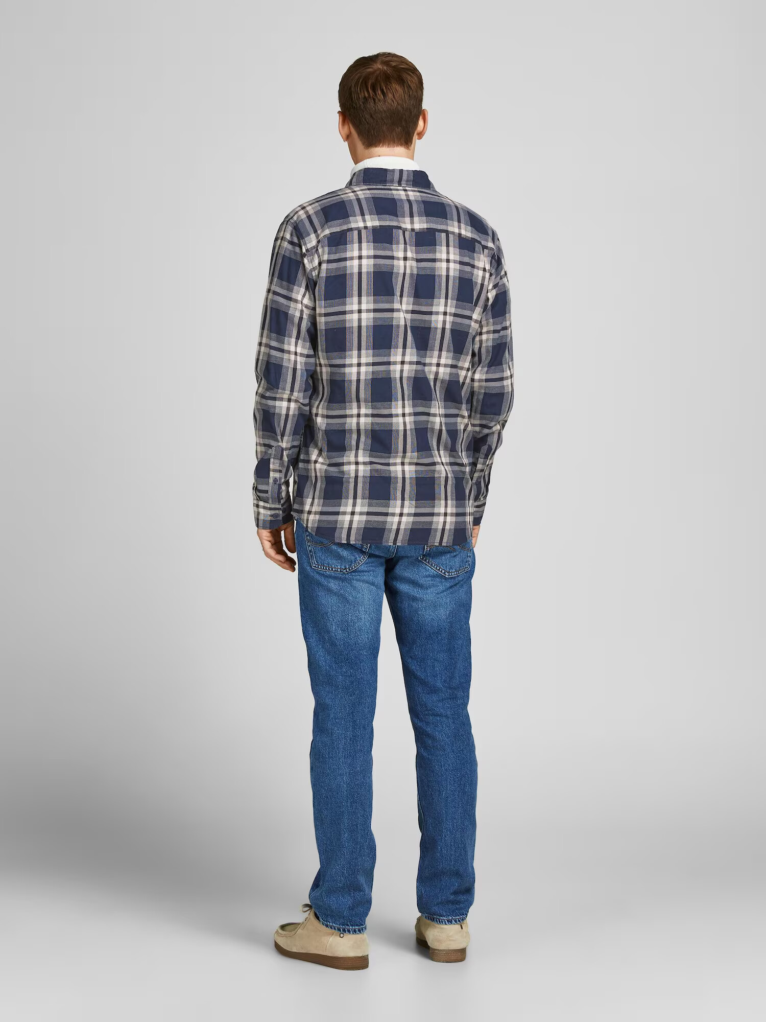 JACK & JONES Cămașă crem / albastru închis - Pled.ro