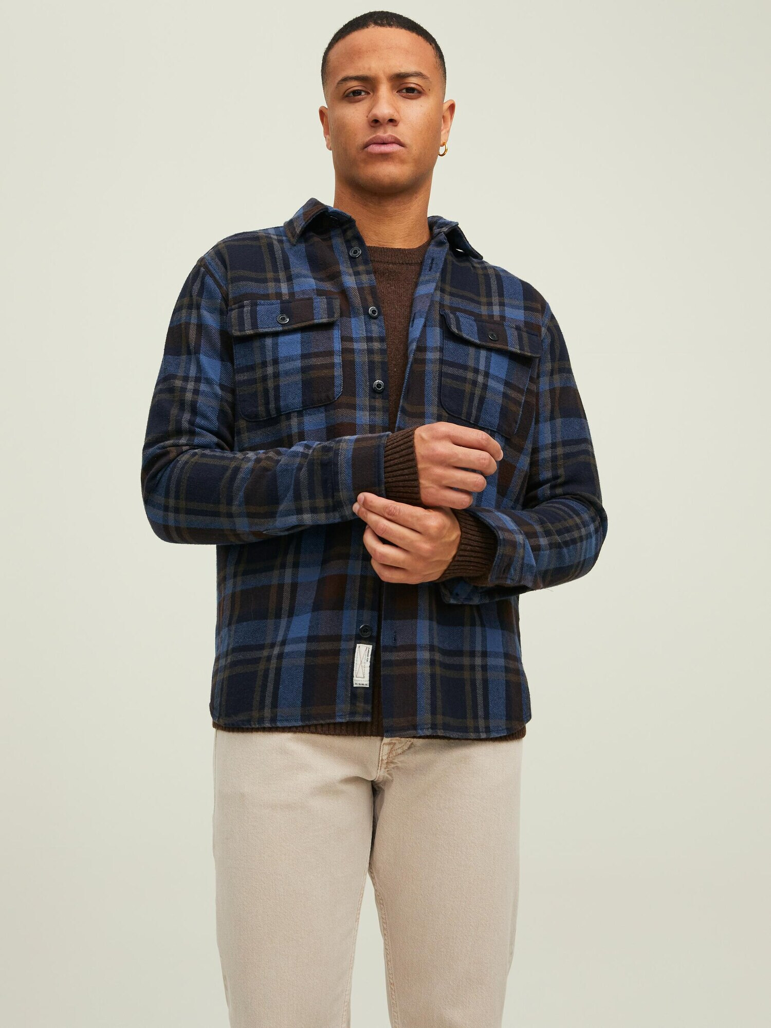 JACK & JONES Cămașă 'Darren' albastru noapte / albastru deschis / maro / verde deschis - Pled.ro