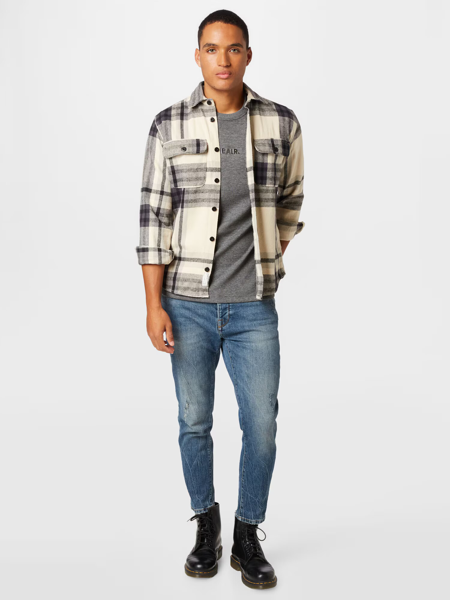 JACK & JONES Cămașă 'DARREN' bej / gri închis / negru - Pled.ro