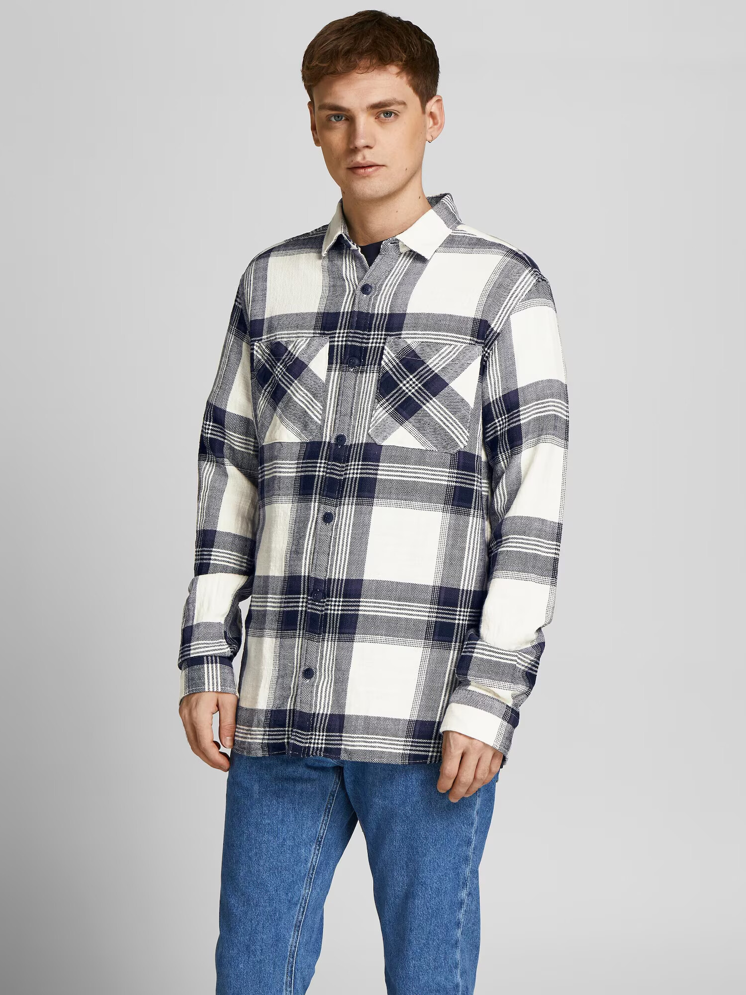 JACK & JONES Cămașă 'FINDER' albastru marin / alb - Pled.ro