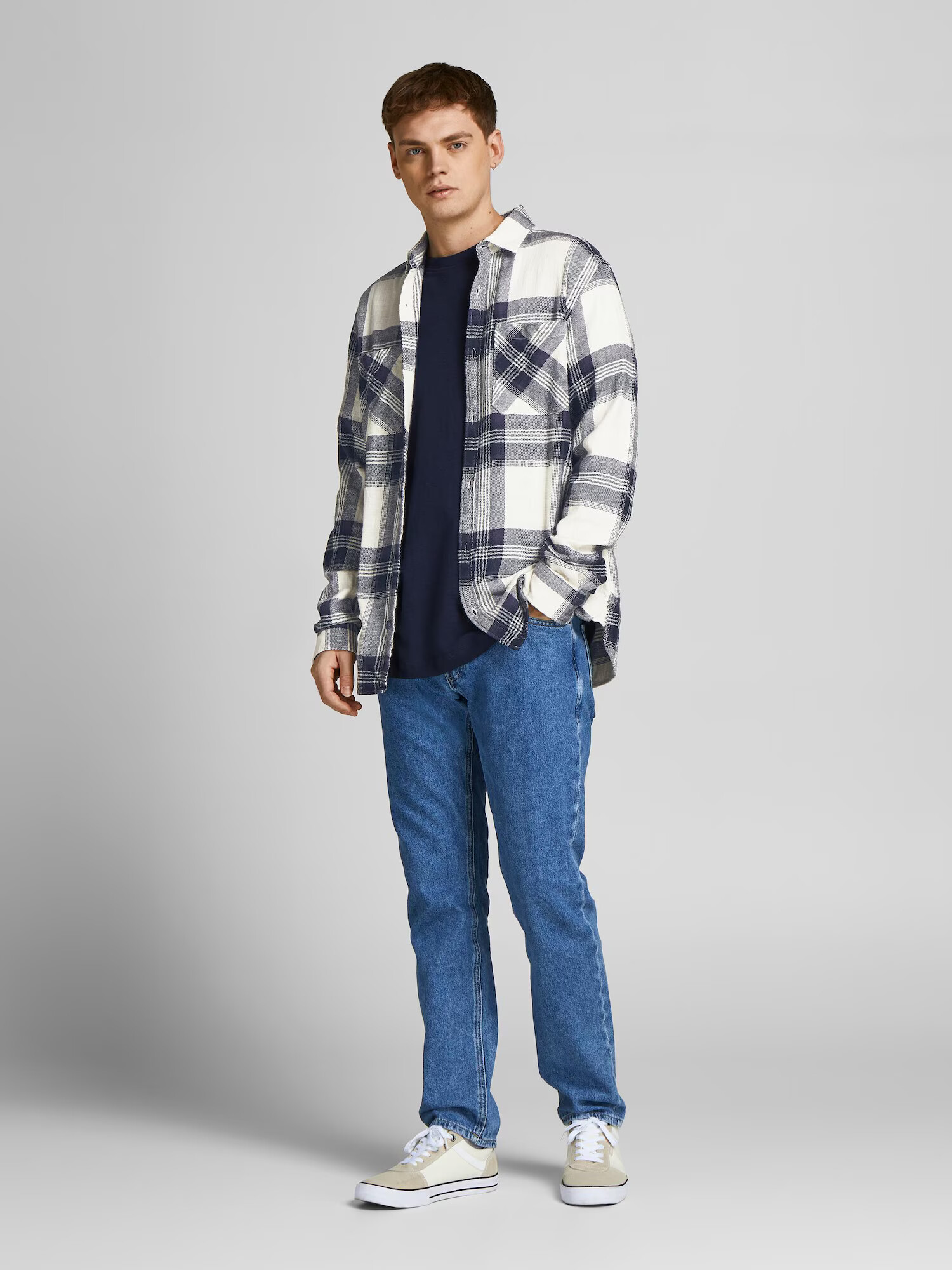 JACK & JONES Cămașă 'FINDER' albastru marin / alb - Pled.ro