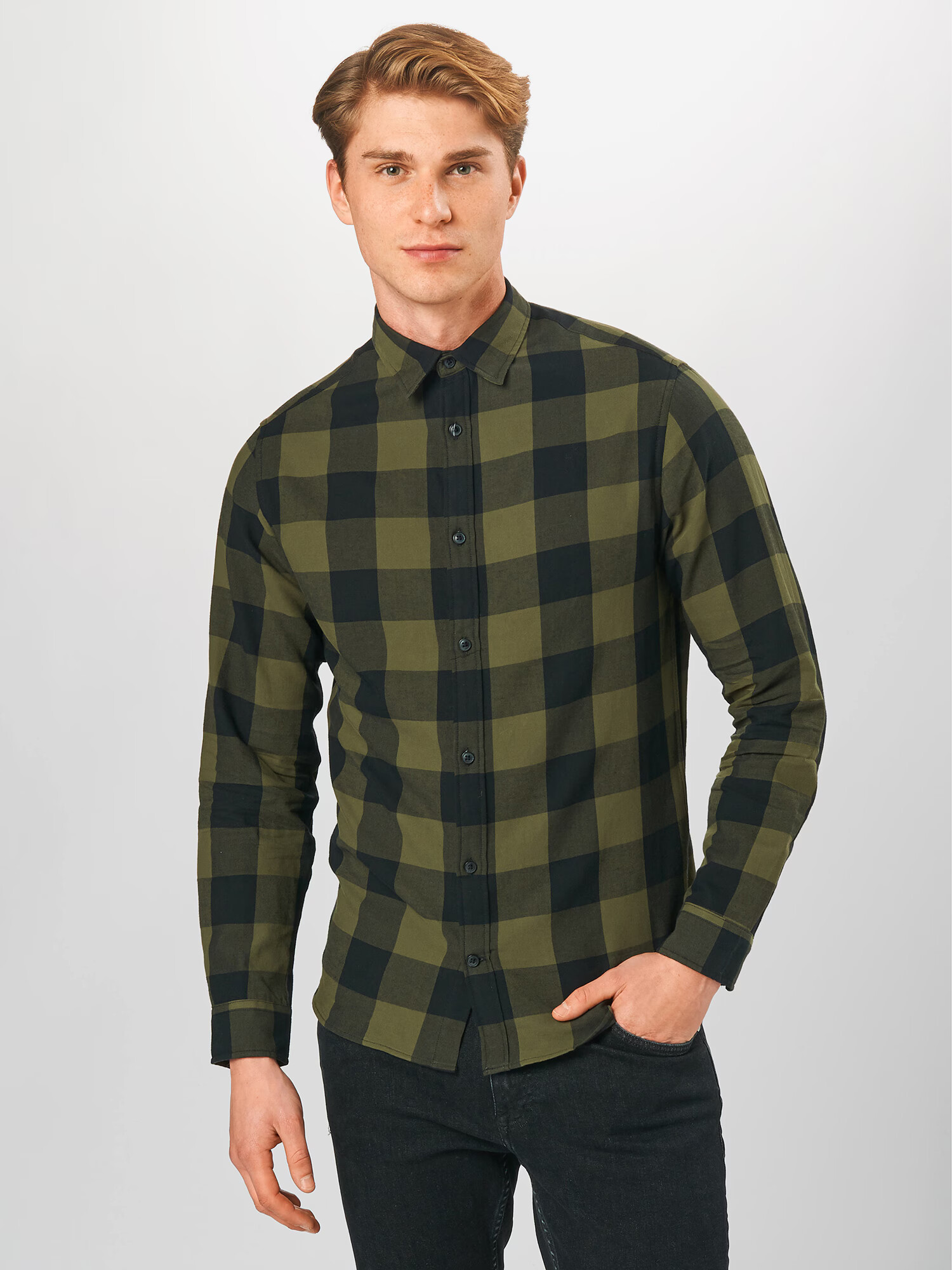 JACK & JONES Cămașă 'Gingham' oliv / negru - Pled.ro