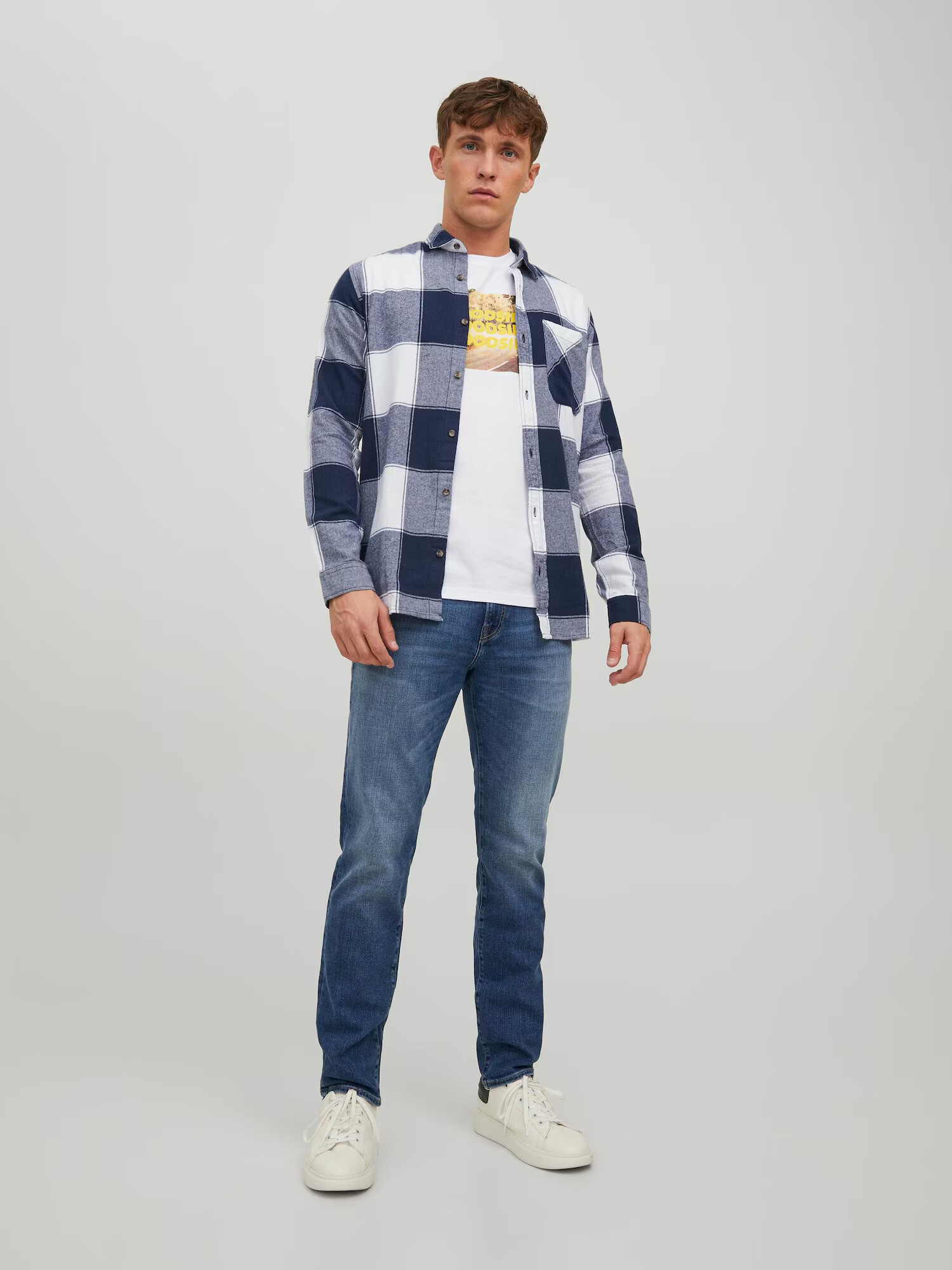 JACK & JONES Cămașă 'JAMES' albastru închis / alb - Pled.ro