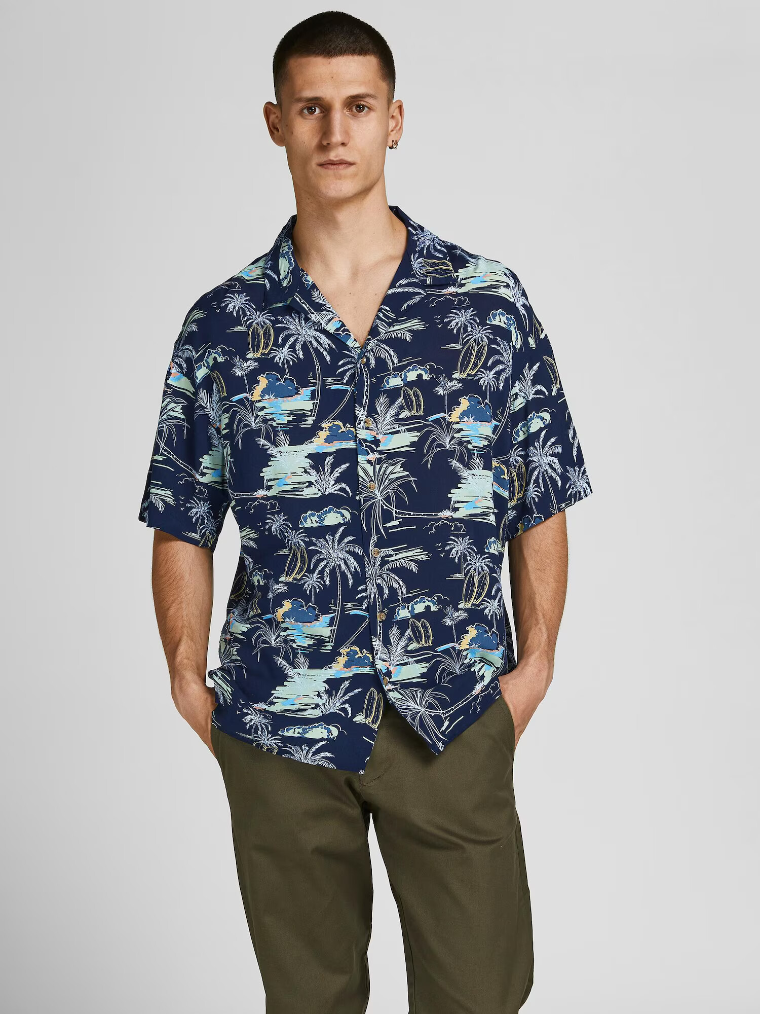 JACK & JONES Cămașă 'Malibu' bej / albastru fumuriu / albastru noapte / albastru deschis - Pled.ro