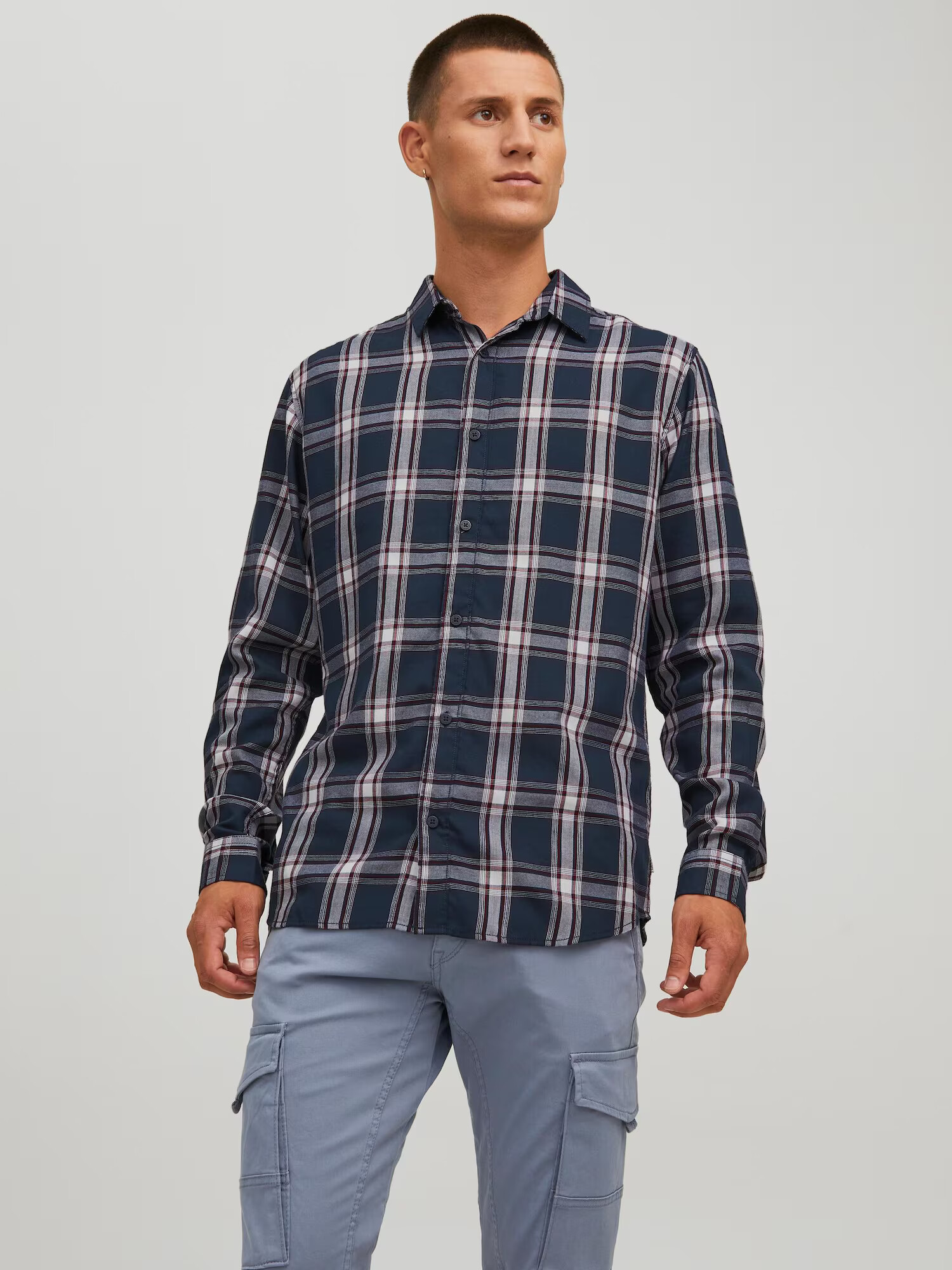 JACK & JONES Cămașă 'Orion' bleumarin / gri / roșu vin / alb - Pled.ro