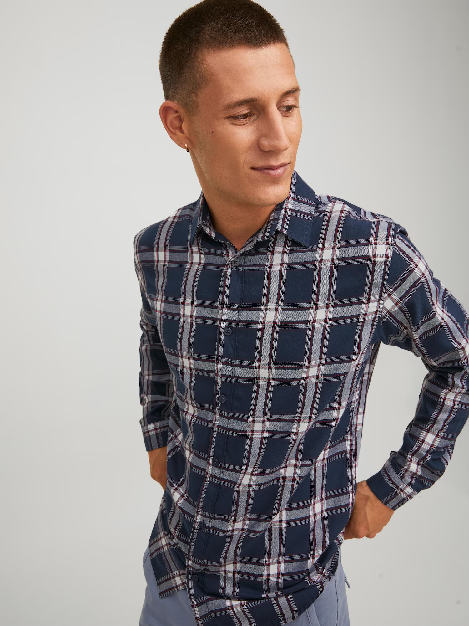 JACK & JONES Cămașă 'Orion' bleumarin / gri / roșu vin / alb - Pled.ro