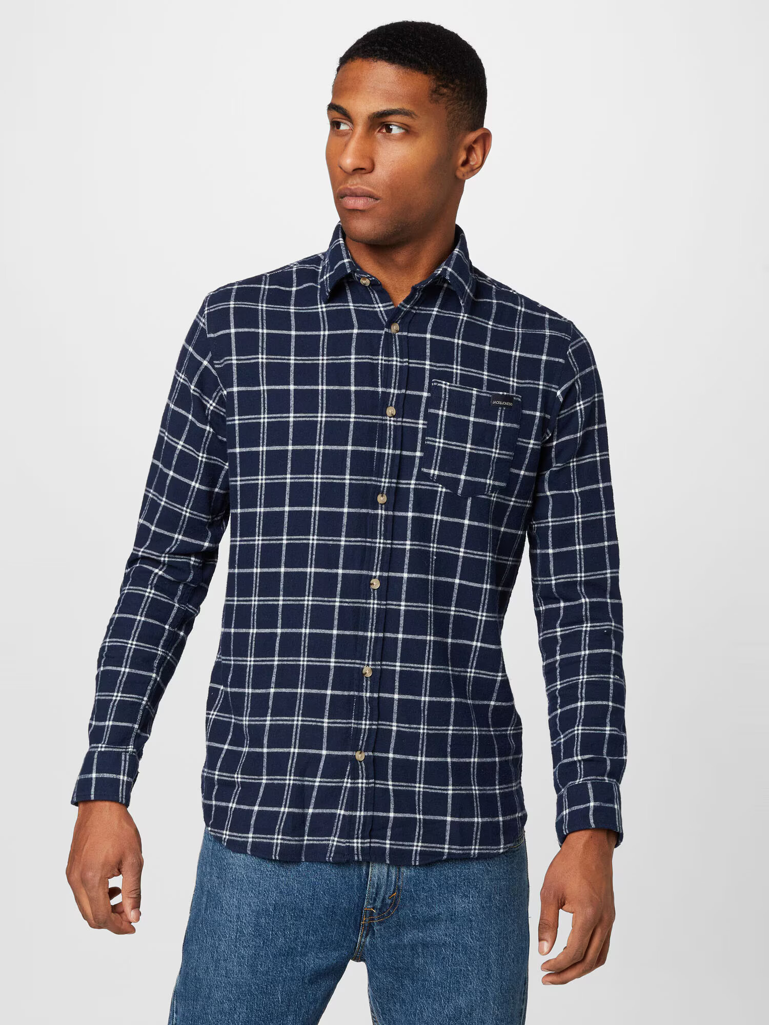 JACK & JONES Cămașă 'OWEN' bleumarin / alb - Pled.ro