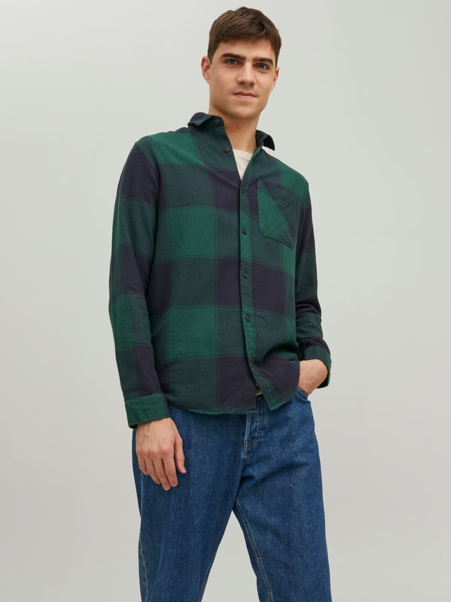 JACK & JONES Cămașă 'Owen' albastru noapte / verde - Pled.ro