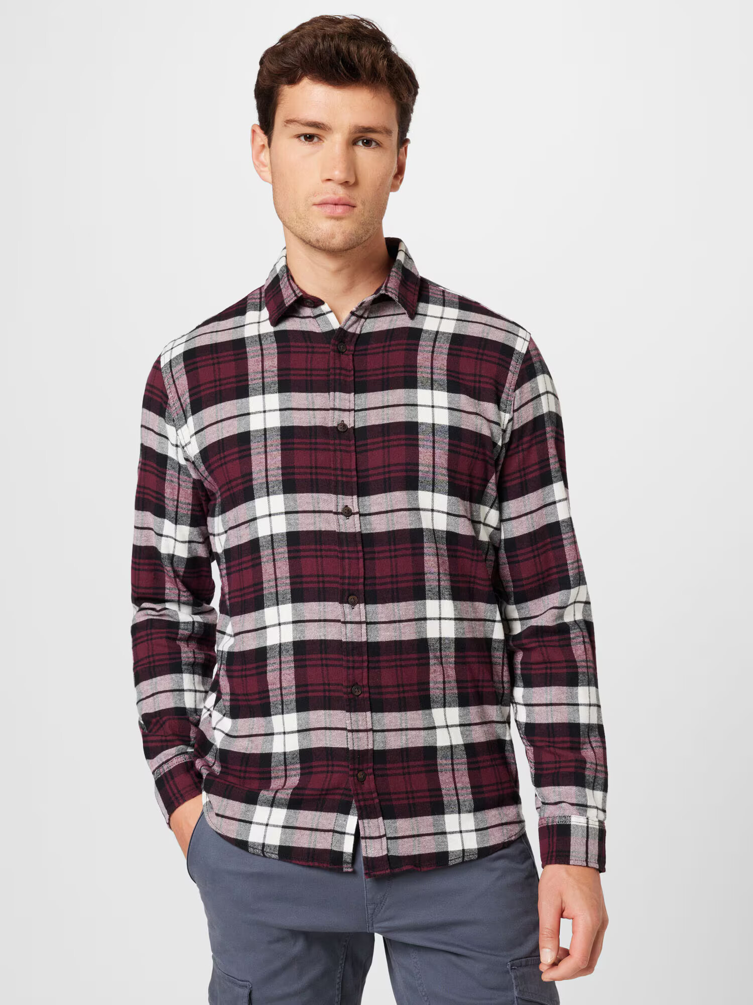 JACK & JONES Cămașă roșu vin / negru / alb - Pled.ro