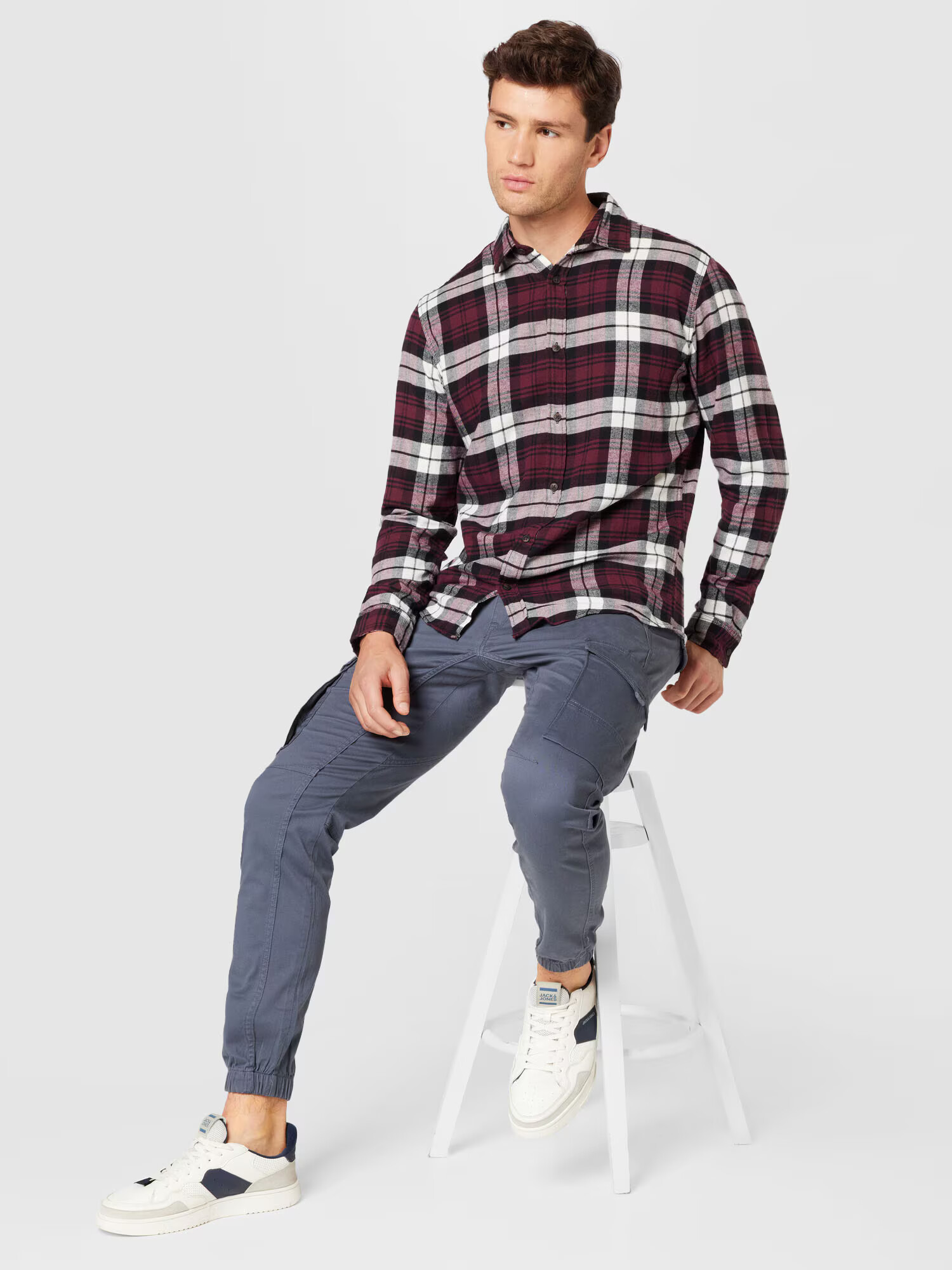 JACK & JONES Cămașă roșu vin / negru / alb - Pled.ro