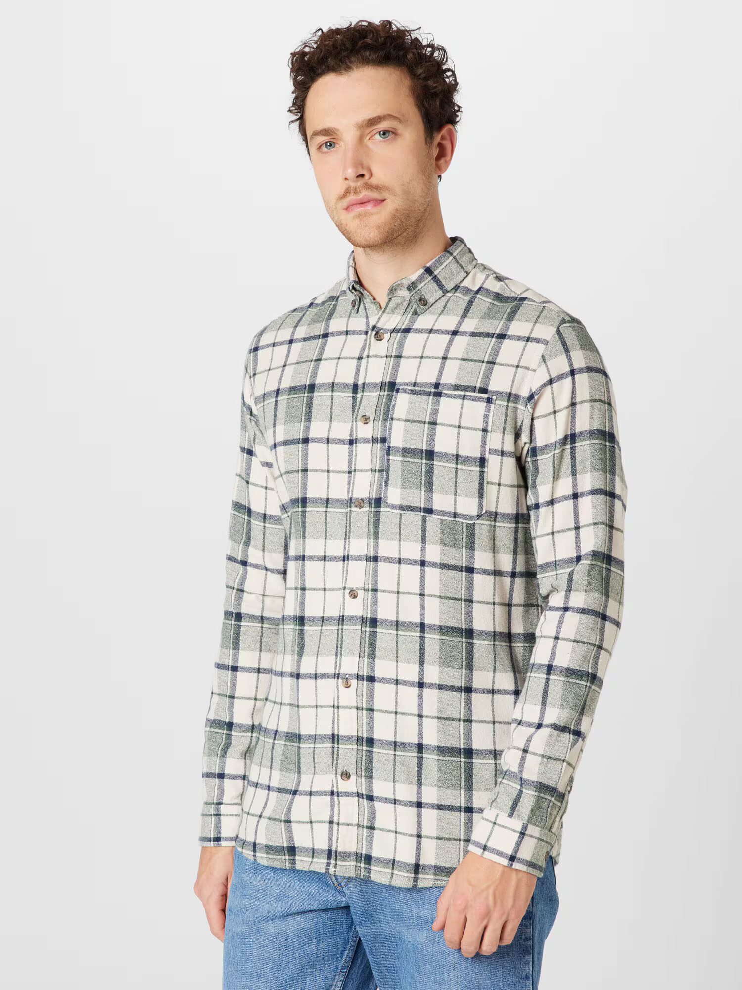 JACK & JONES Cămașă 'ROWEN GRINDLE WILLOW' bleumarin / verde / alb - Pled.ro