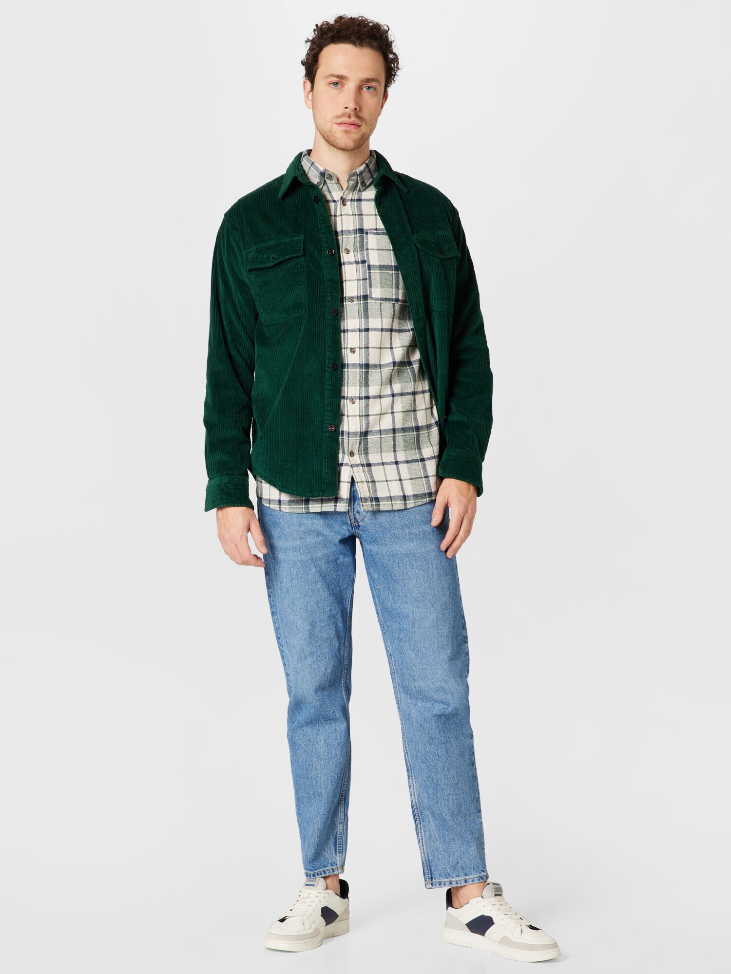 JACK & JONES Cămașă 'ROWEN GRINDLE WILLOW' bleumarin / verde / alb - Pled.ro