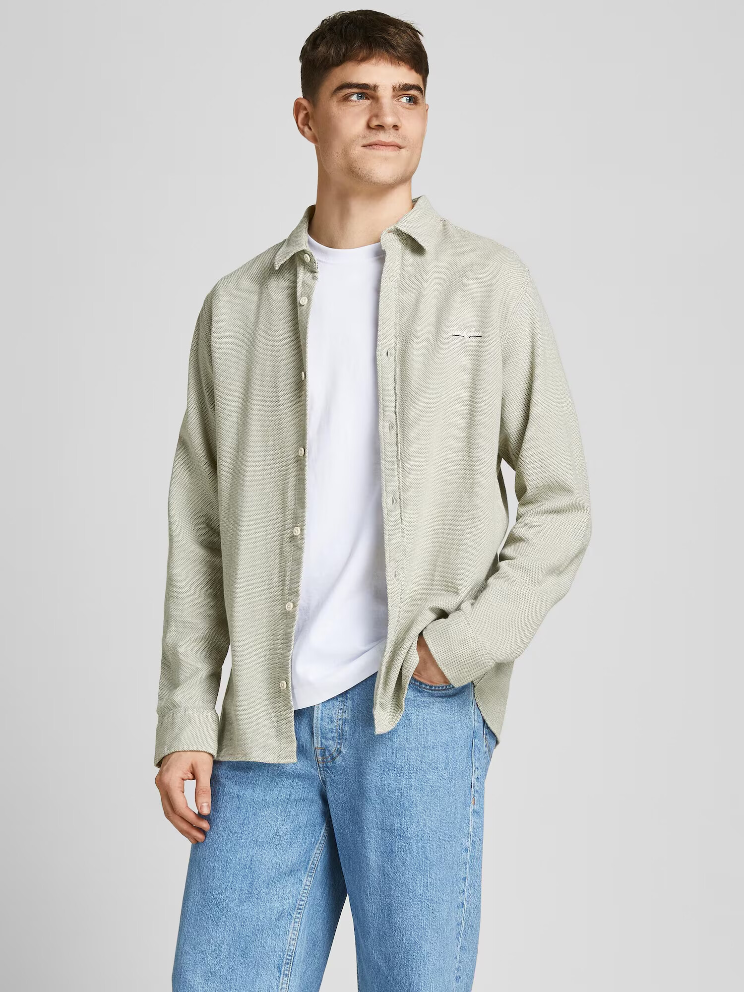 JACK & JONES Cămașă 'TONS' verde pastel / alb - Pled.ro