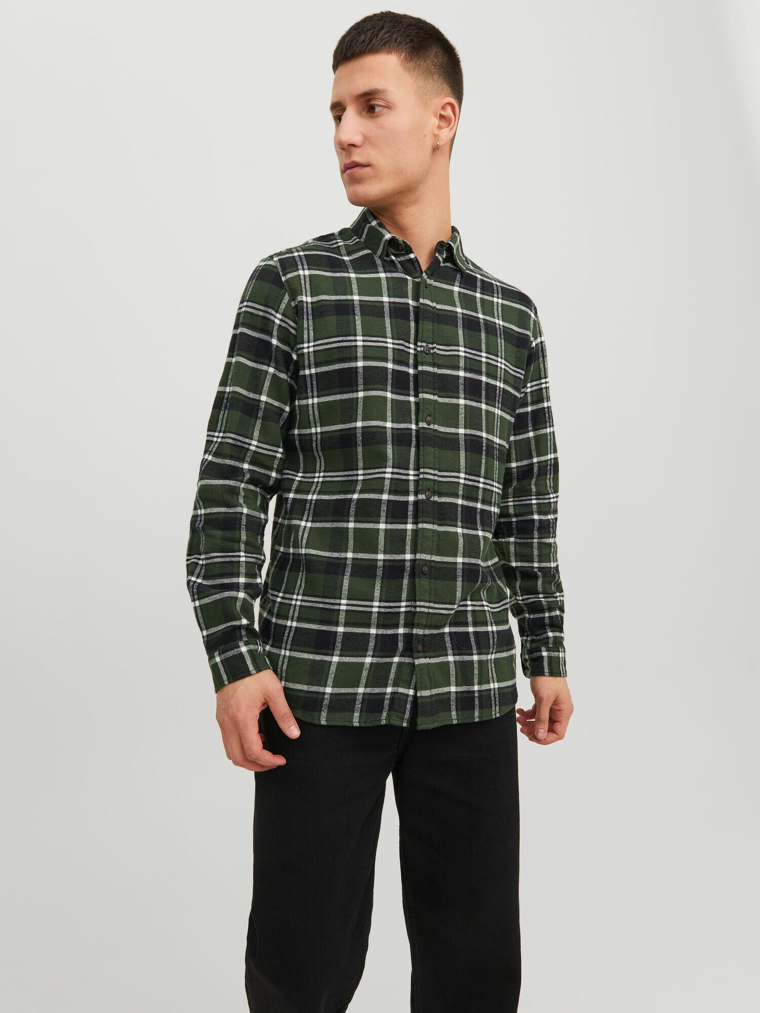 JACK & JONES Cămașă verde închis / negru / alb - Pled.ro