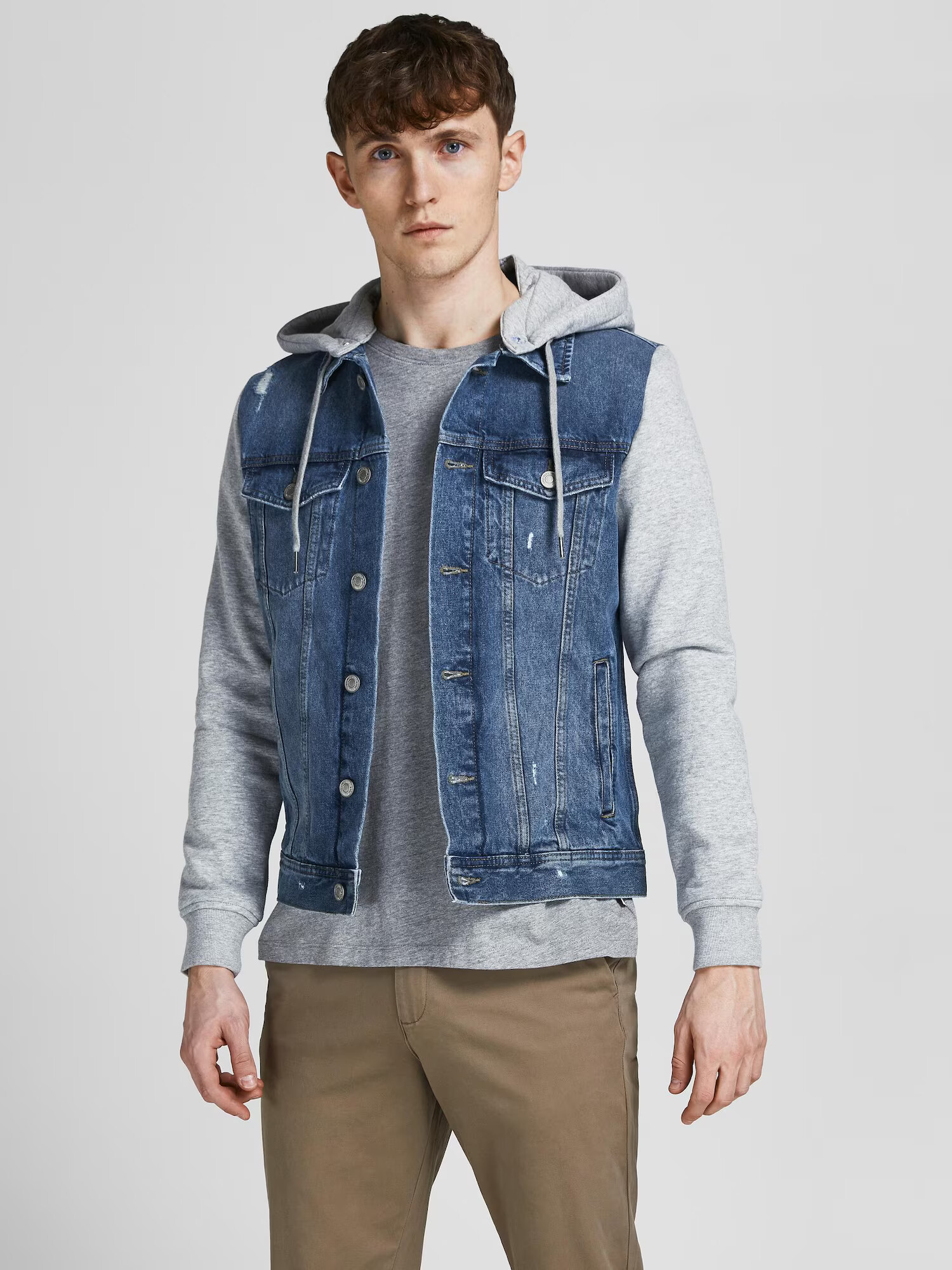 JACK & JONES Geacă de primăvară-toamnă albastru denim / gri deschis - Pled.ro