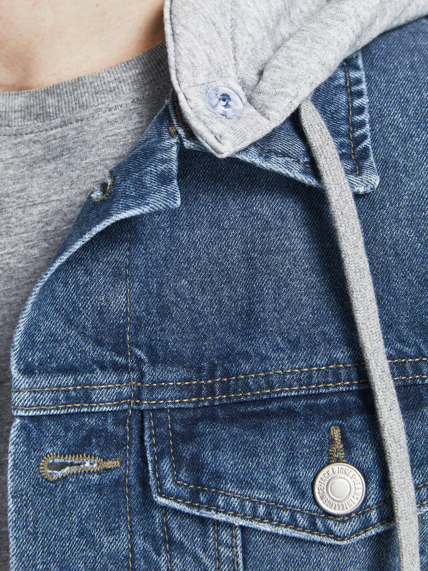 JACK & JONES Geacă de primăvară-toamnă albastru denim / gri deschis - Pled.ro