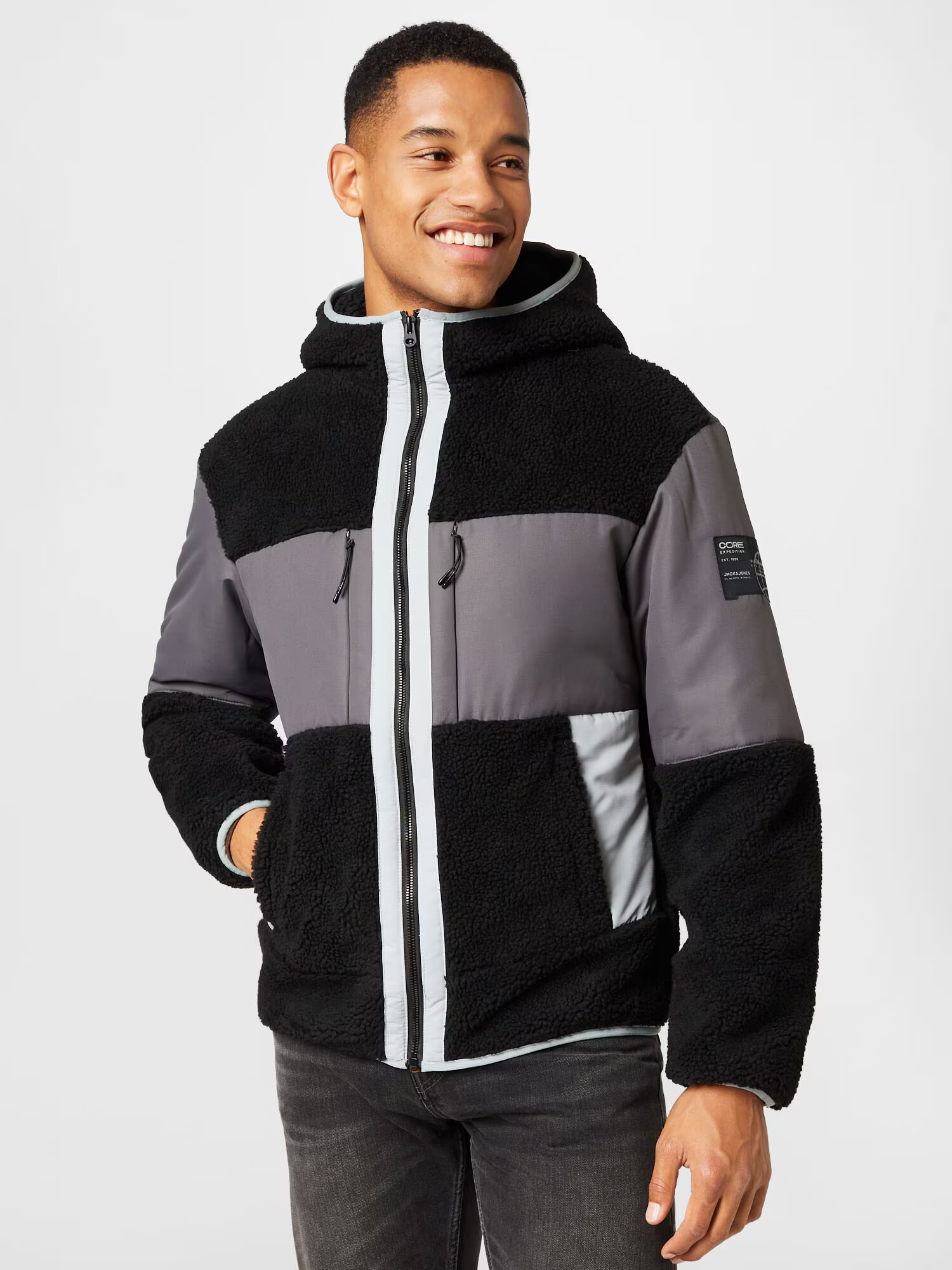 JACK & JONES Geacă de primăvară-toamnă 'HIKE' gri / negru / alb - Pled.ro