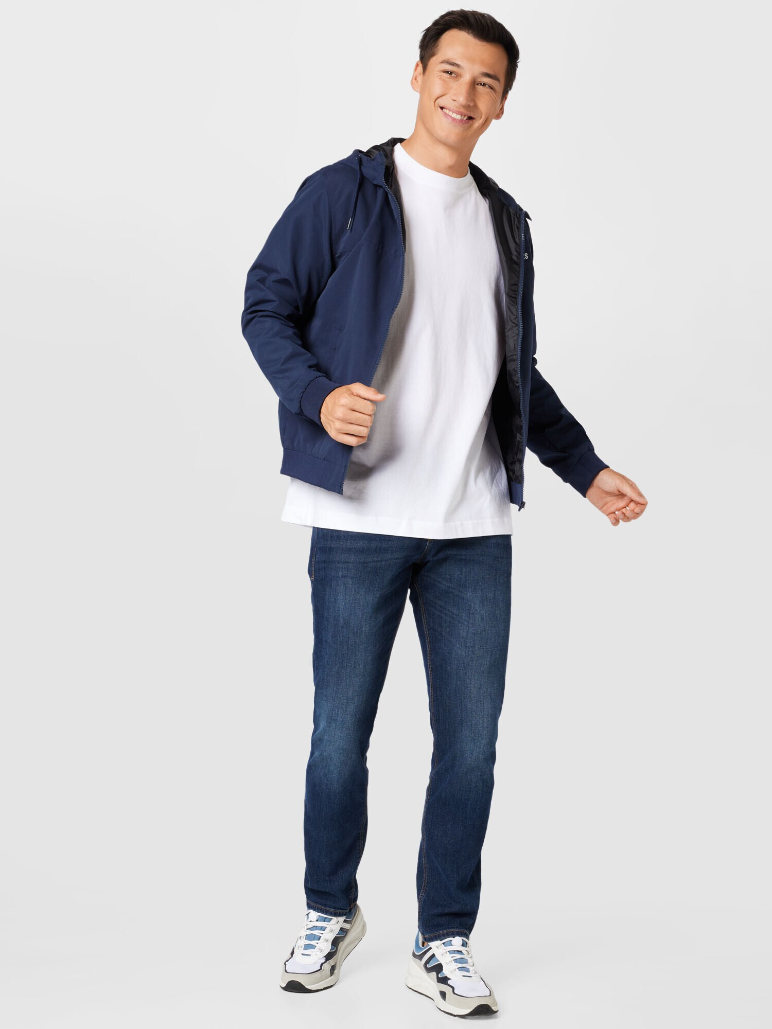 JACK & JONES Geacă de primăvară-toamnă 'Rush' bleumarin / alb - Pled.ro