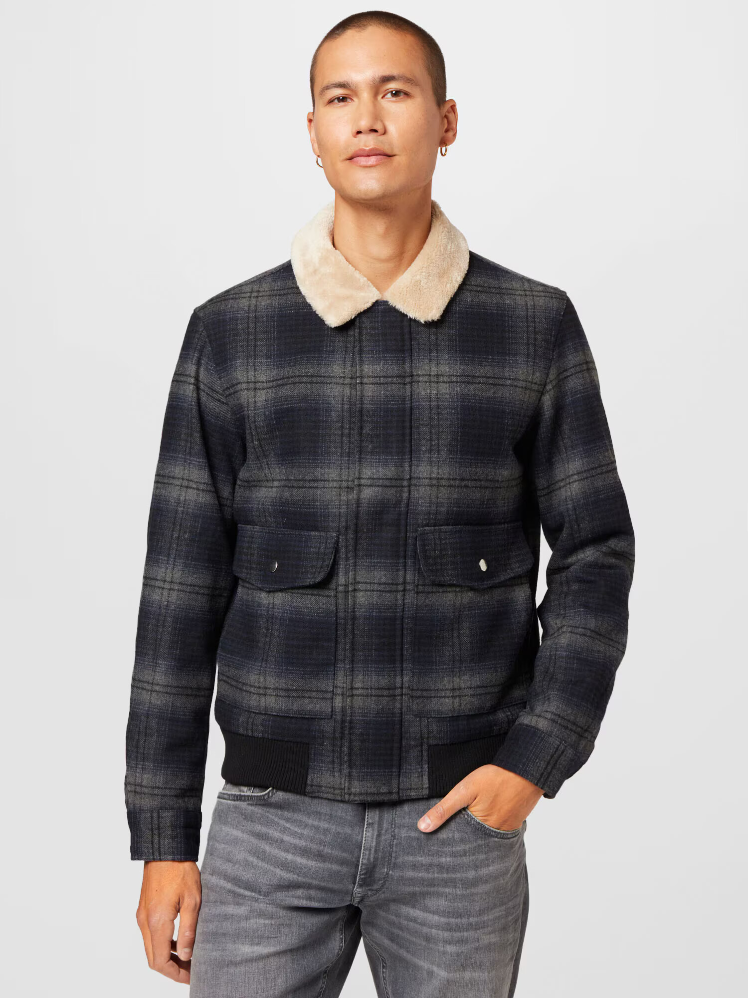 JACK & JONES Geacă de primăvară-toamnă 'Tom' crem / albastru noapte / gri piatră - Pled.ro