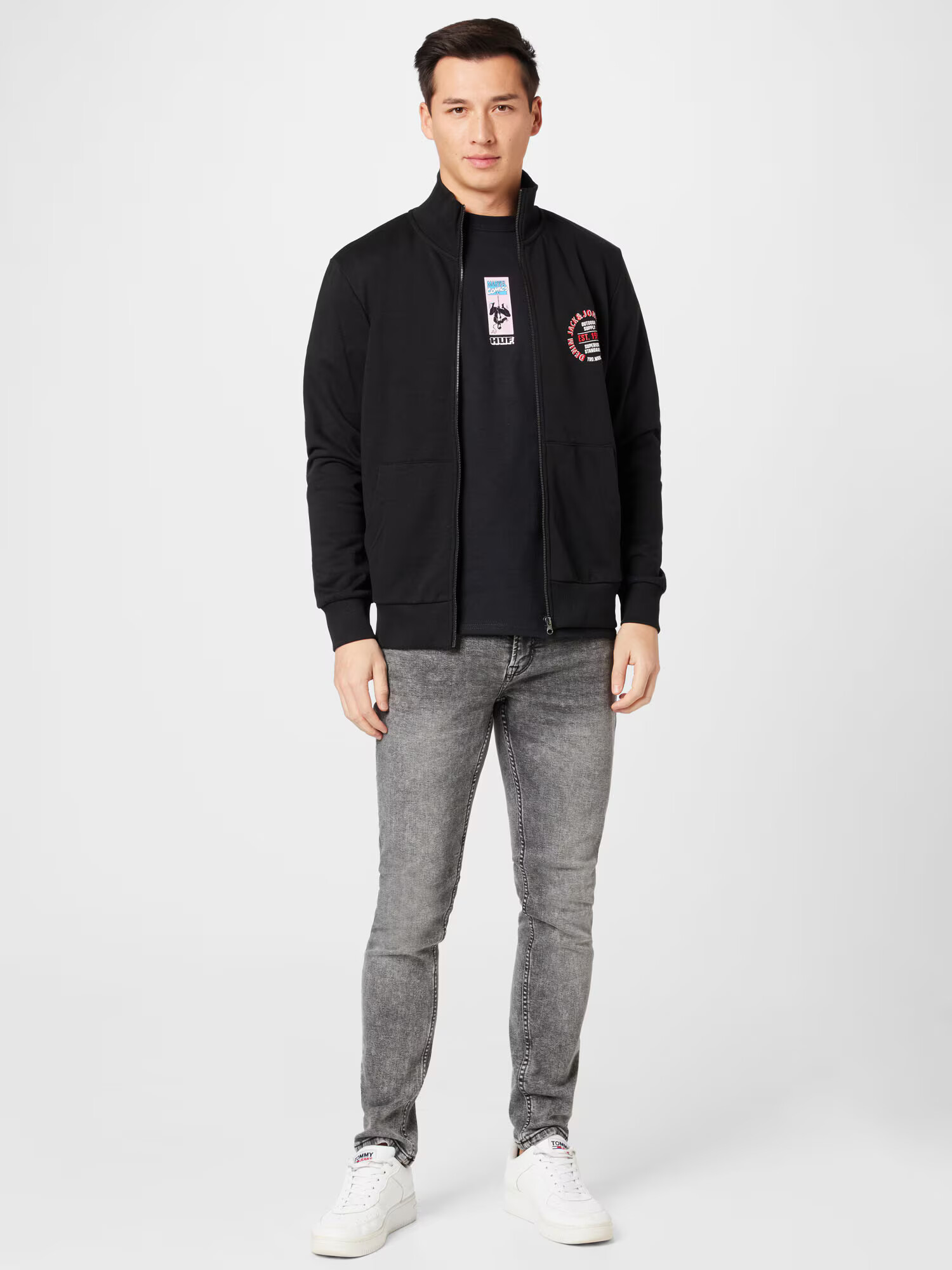 JACK & JONES Hanorac 'ANDY' roșu rodie / sângeriu / negru / alb - Pled.ro