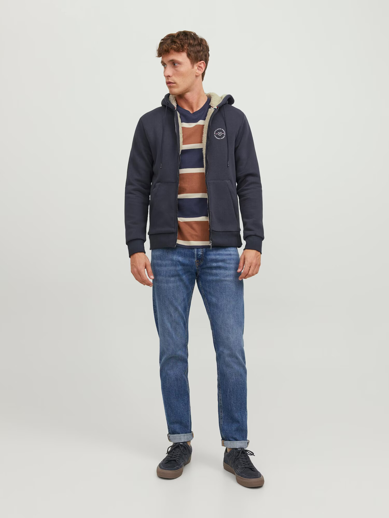 JACK & JONES Hanorac albastru închis / alb - Pled.ro