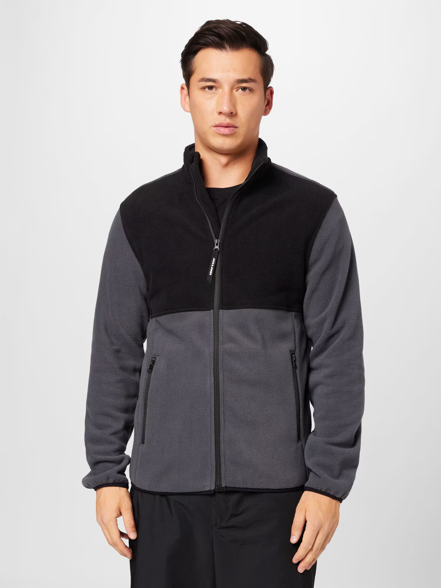 JACK & JONES Jachetă fleece 'FLAME' albastru porumbel / negru - Pled.ro