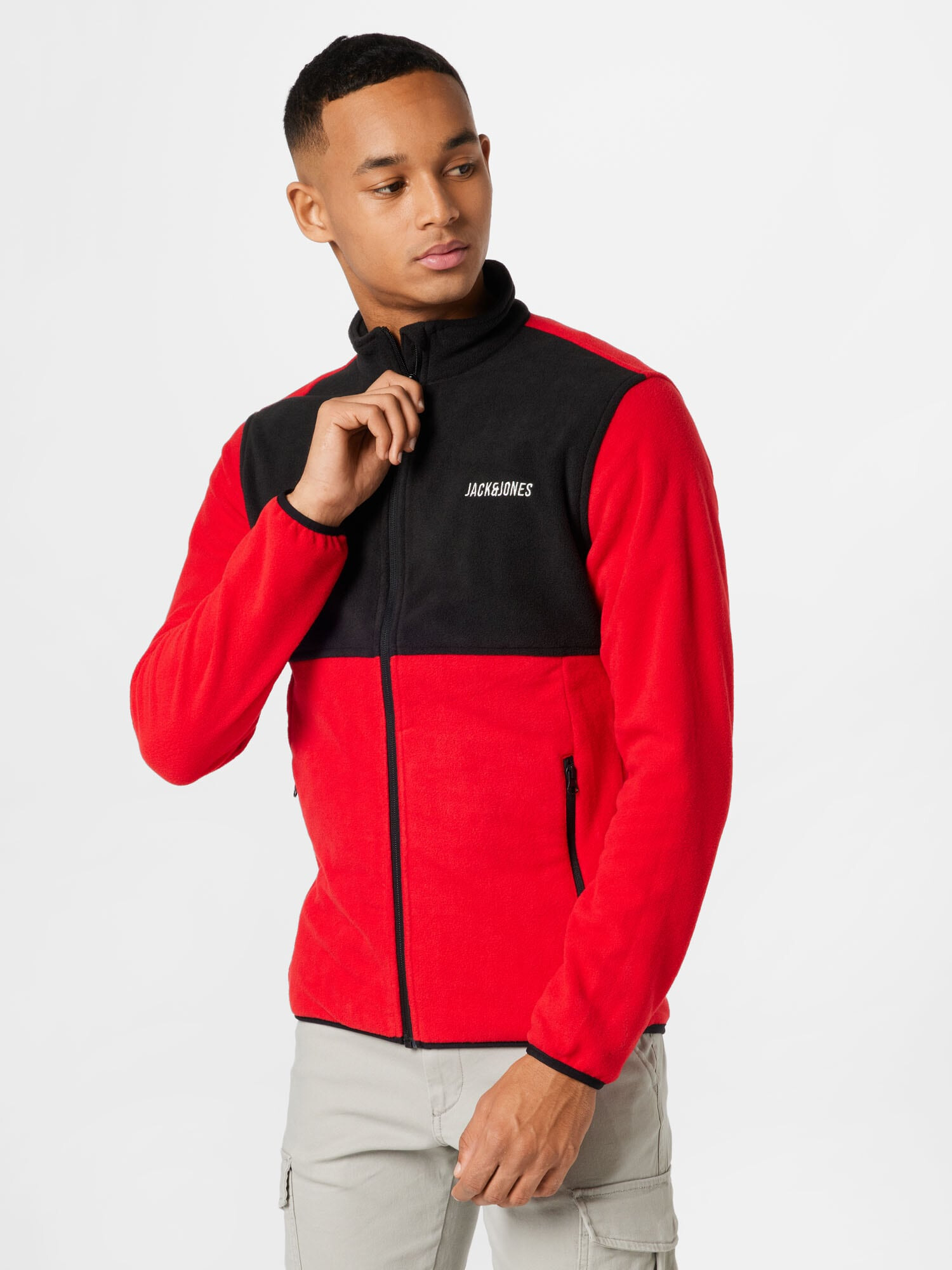 JACK & JONES Jachetă fleece roșu / negru - Pled.ro