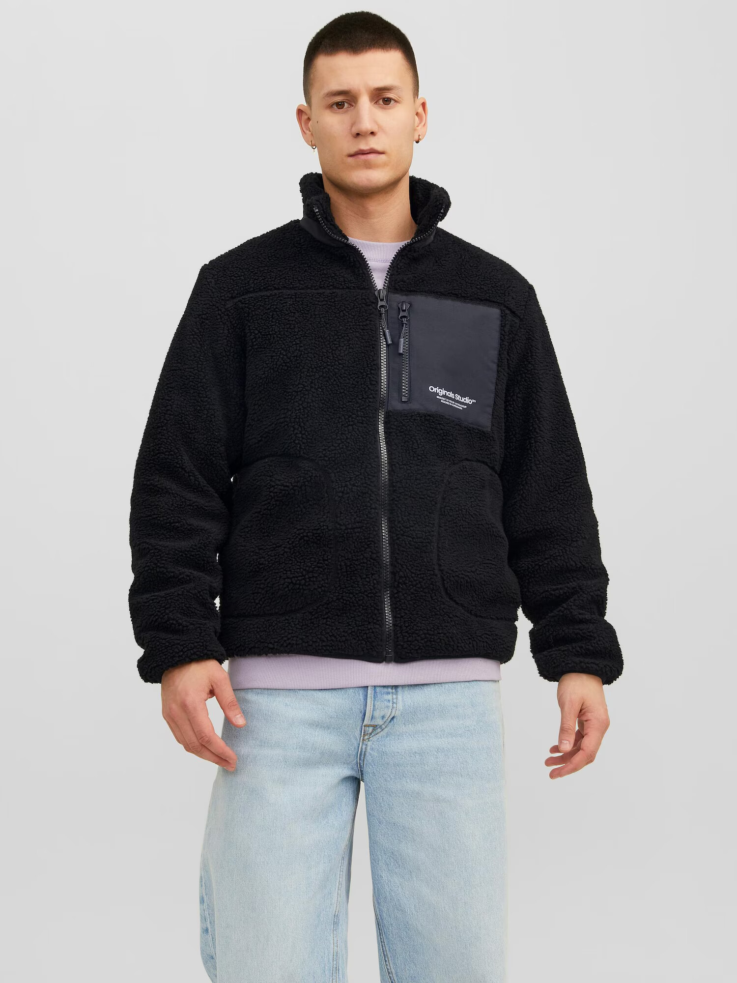 JACK & JONES Jachetă fleece 'Vesterbro' negru / alb - Pled.ro