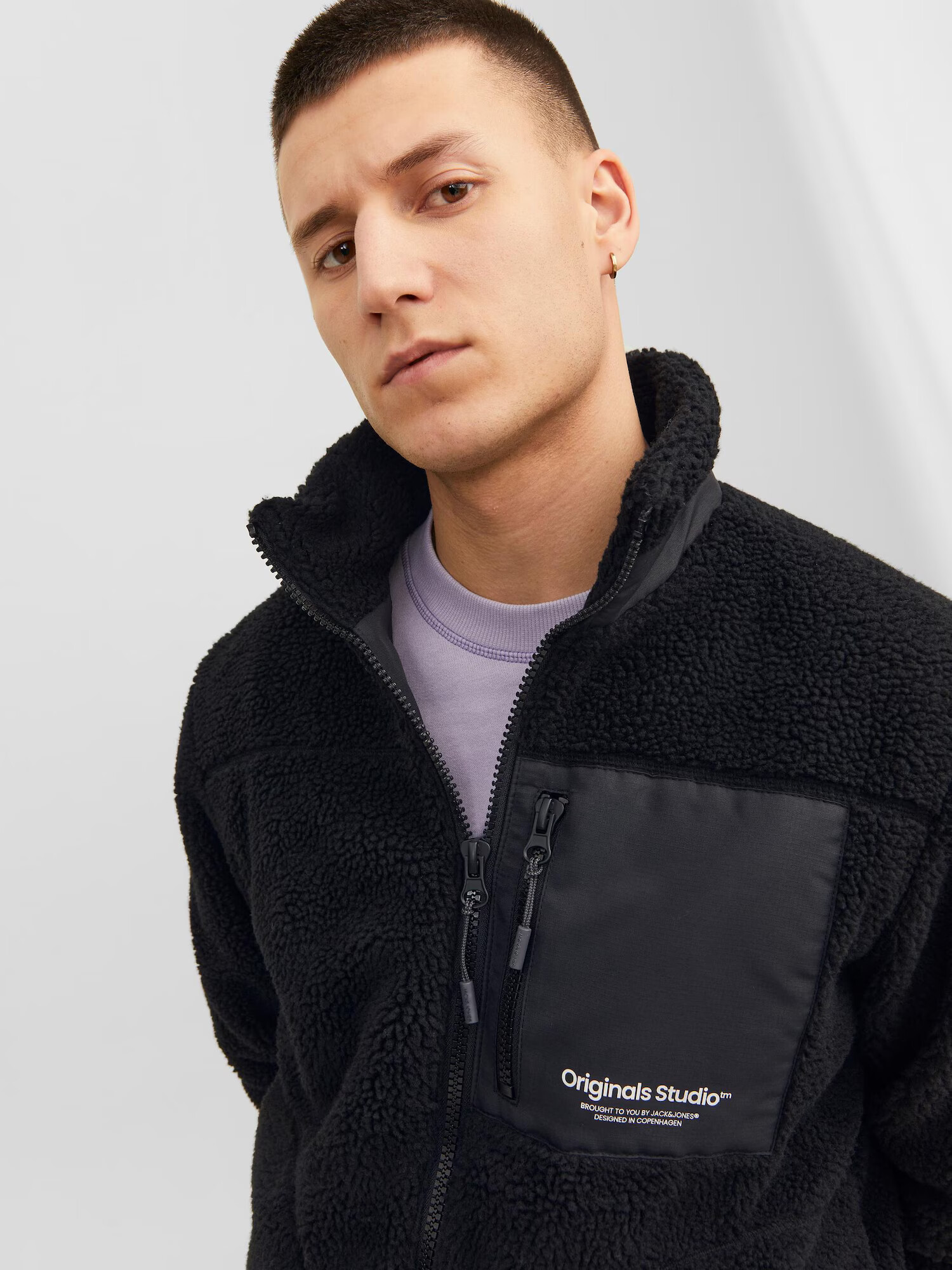 JACK & JONES Jachetă fleece 'Vesterbro' negru / alb - Pled.ro