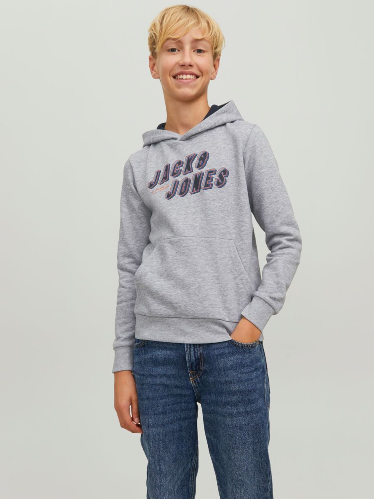 Jack & Jones Junior Bluză de molton albastru închis / gri / portocaliu / roșu - Pled.ro