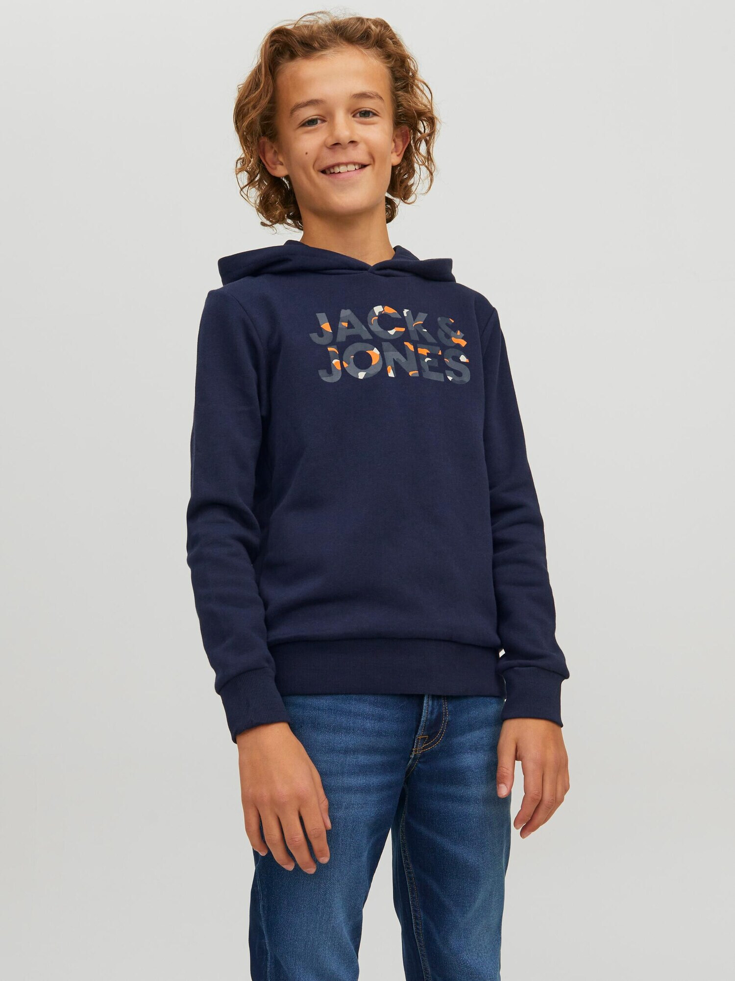 Jack & Jones Junior Bluză de molton albastru noapte / gri / portocaliu / negru - Pled.ro