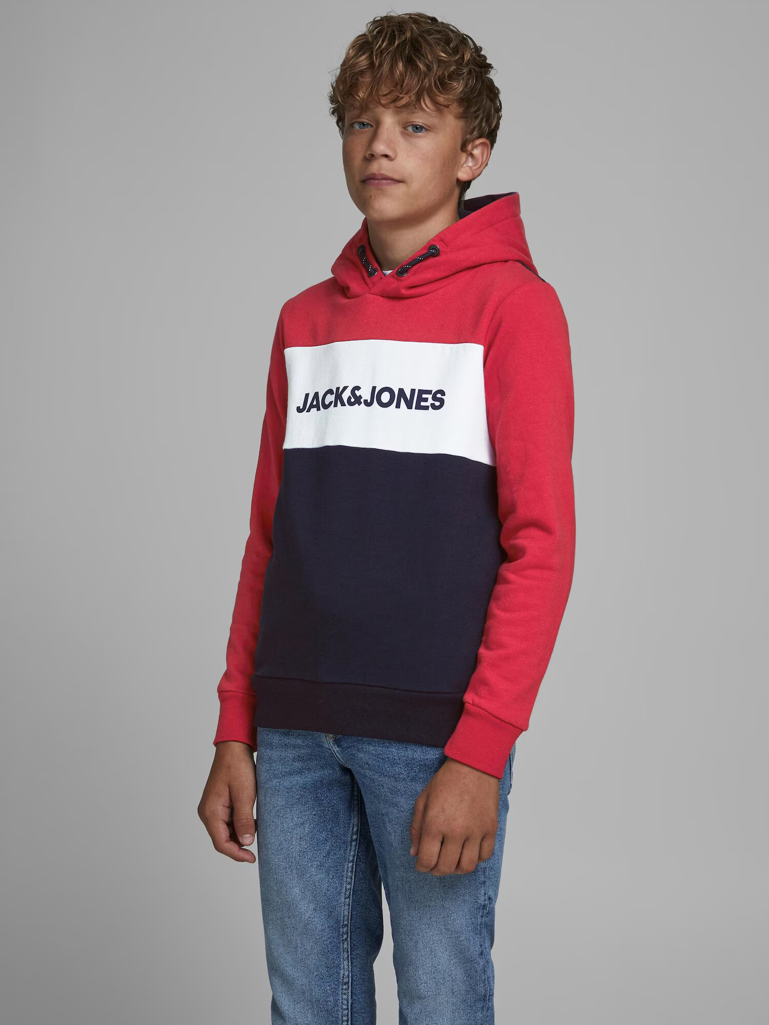 Jack & Jones Junior Bluză de molton bleumarin / roșu / alb - Pled.ro