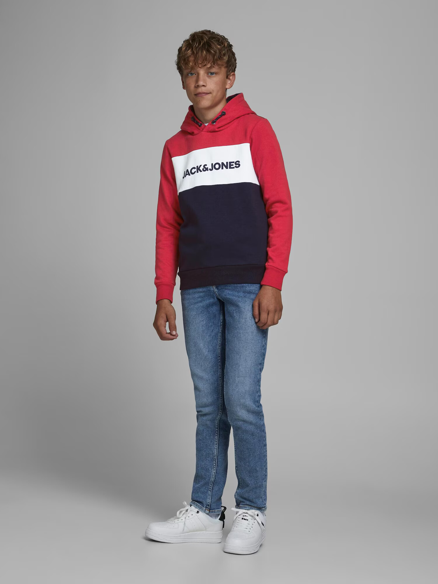 Jack & Jones Junior Bluză de molton bleumarin / roșu / alb - Pled.ro