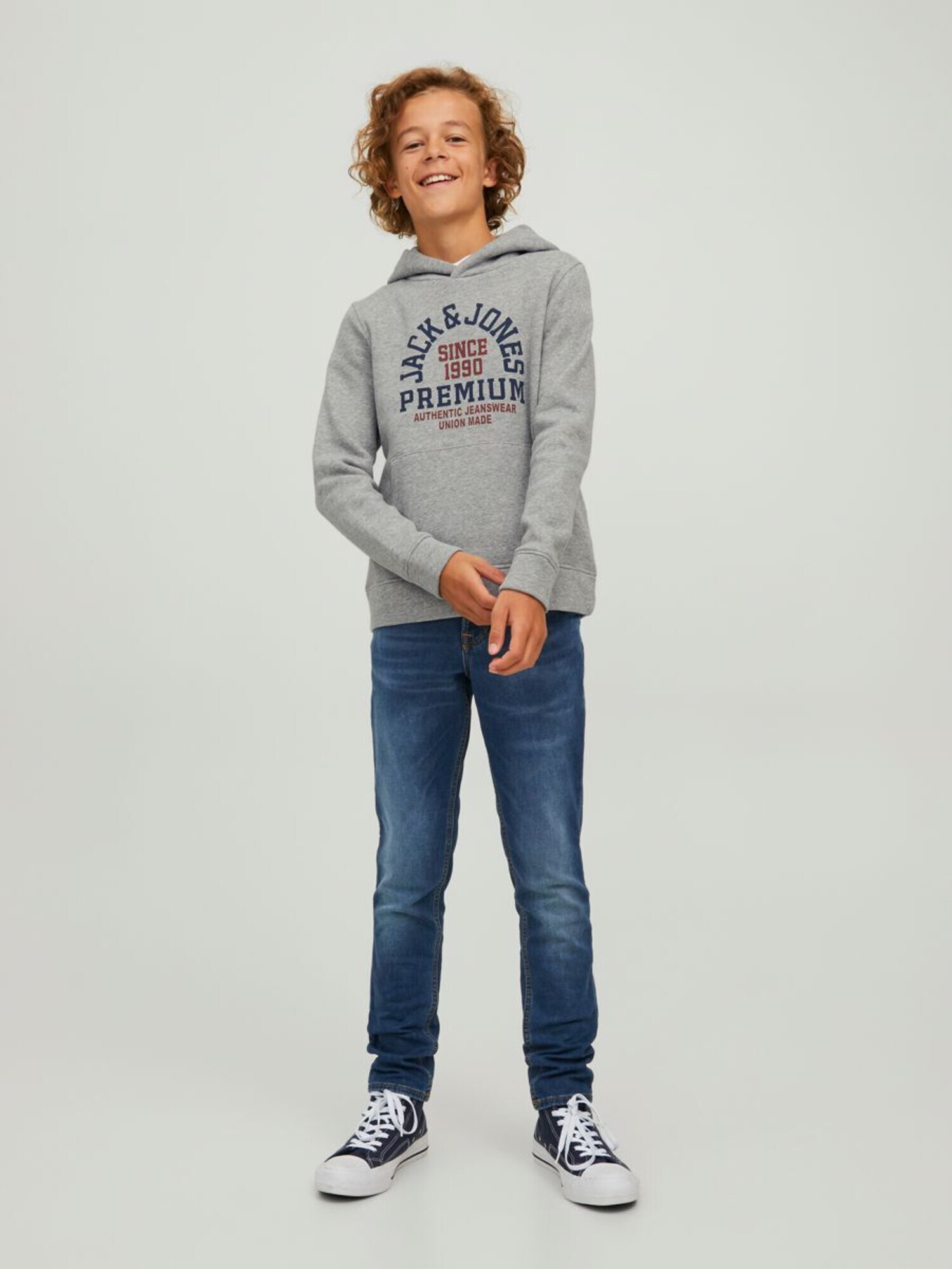 Jack & Jones Junior Bluză de molton 'BOOSTER' albastru închis / gri amestecat / roșu carmin - Pled.ro